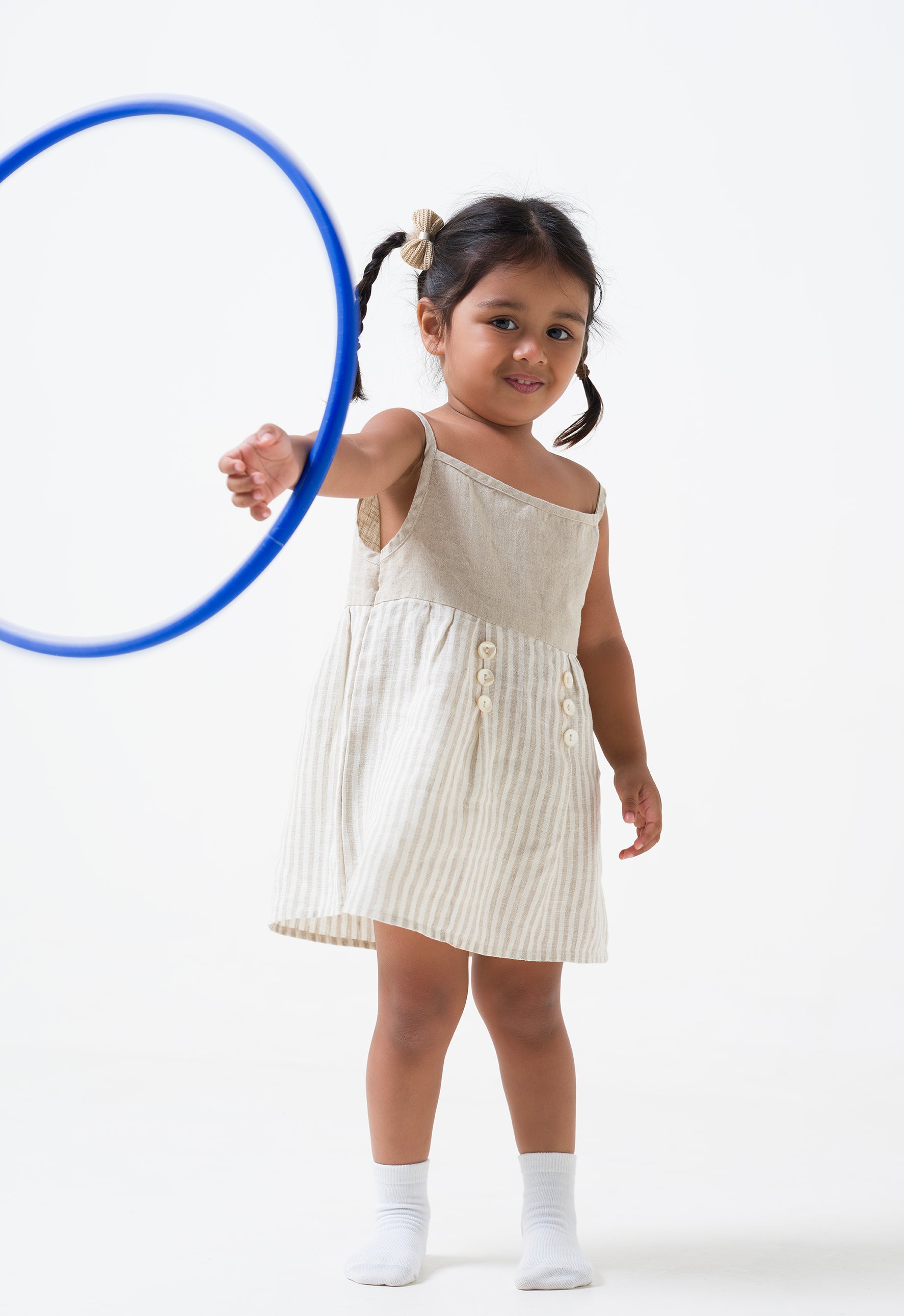 Buttons Detailed Frock Yoke - Natural Dress - TD7