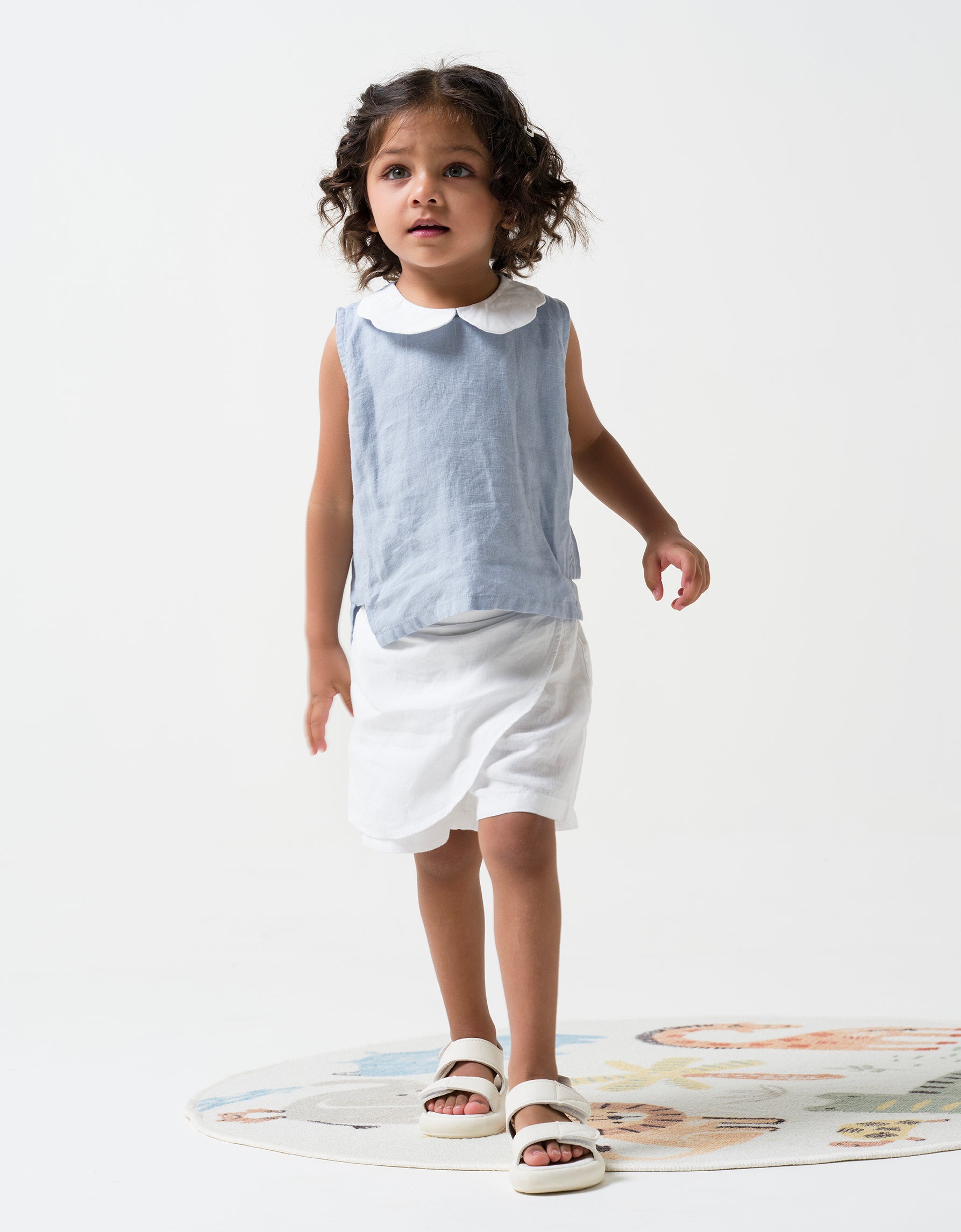 Peter-Pan Collar Top and Skorts Set Top- Pacific Blue - Bottom & Collar- White