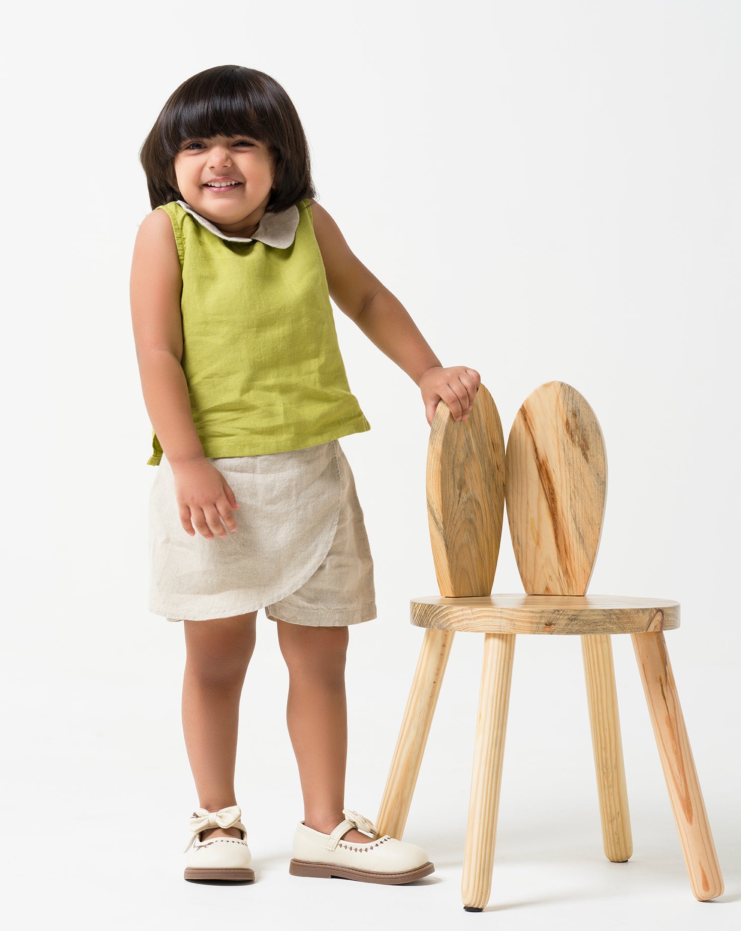 Peter-Pan Collar Top and Skorts Set Top- kiwi Green - Bottom & Collar- Natural