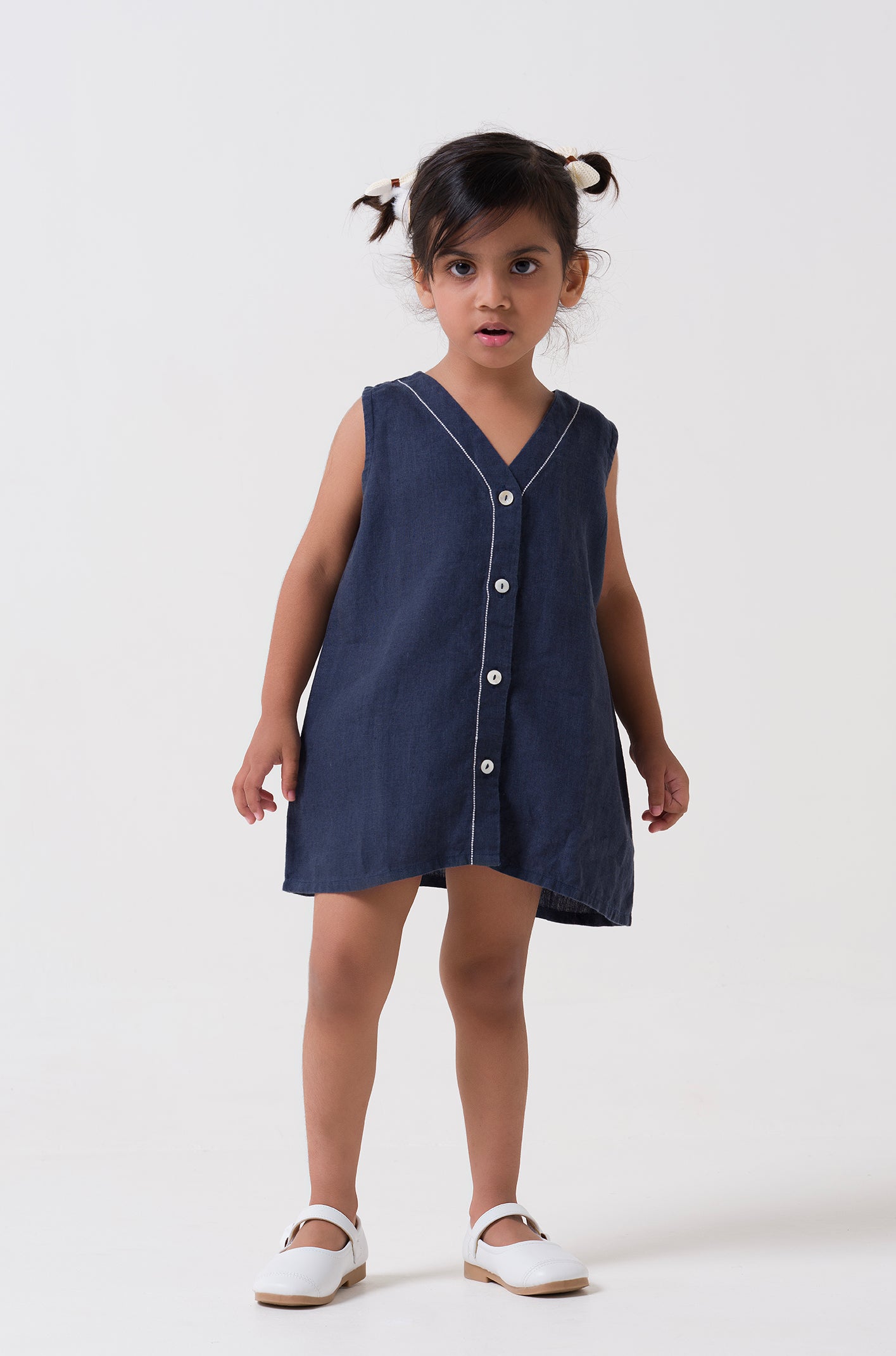 V-Neck Detailed Frock Navy Blue