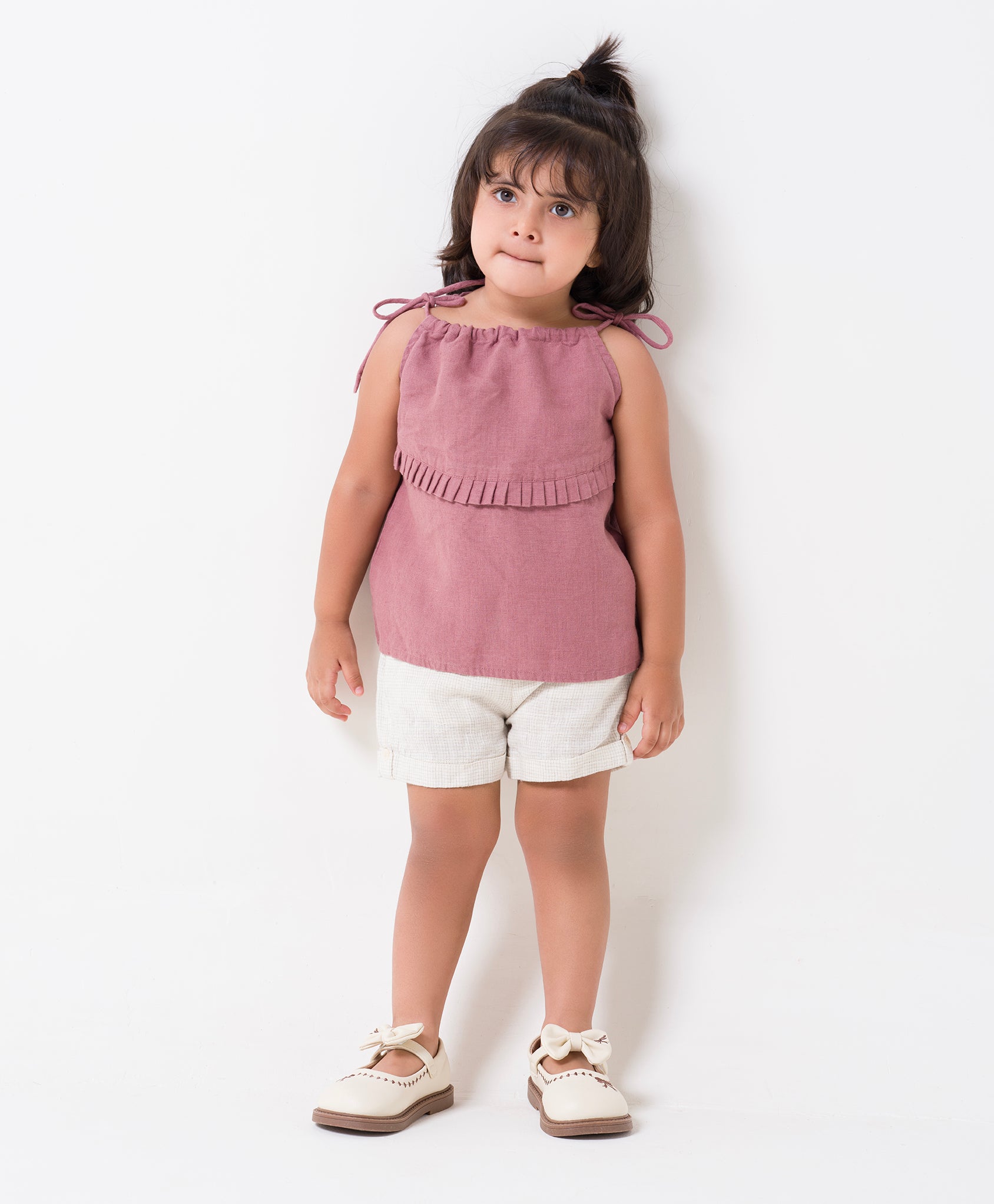 Printed Tie-Strap Pleated Co-Ord Set T - Rose Gold  B - TD1