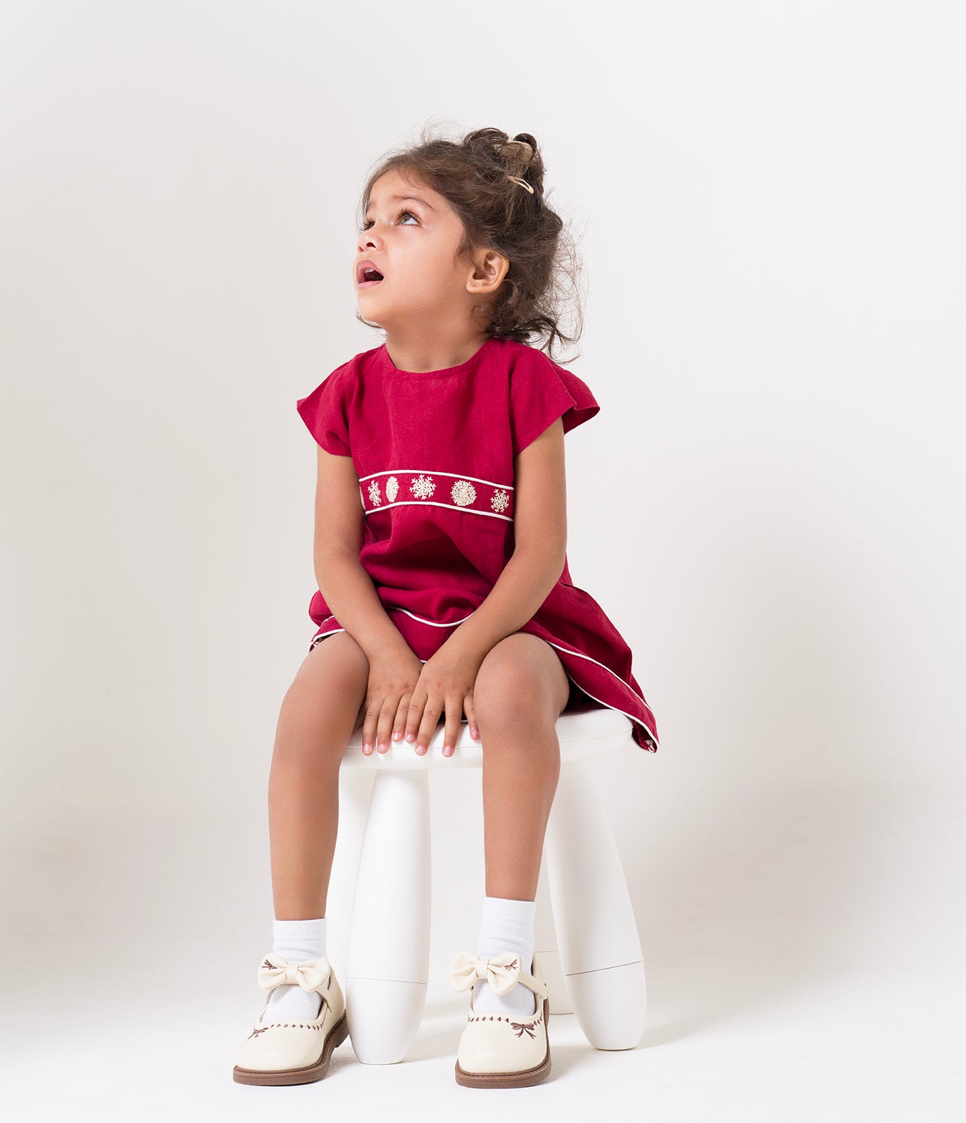 Hand-Embroidered Cap Sleeve Dress