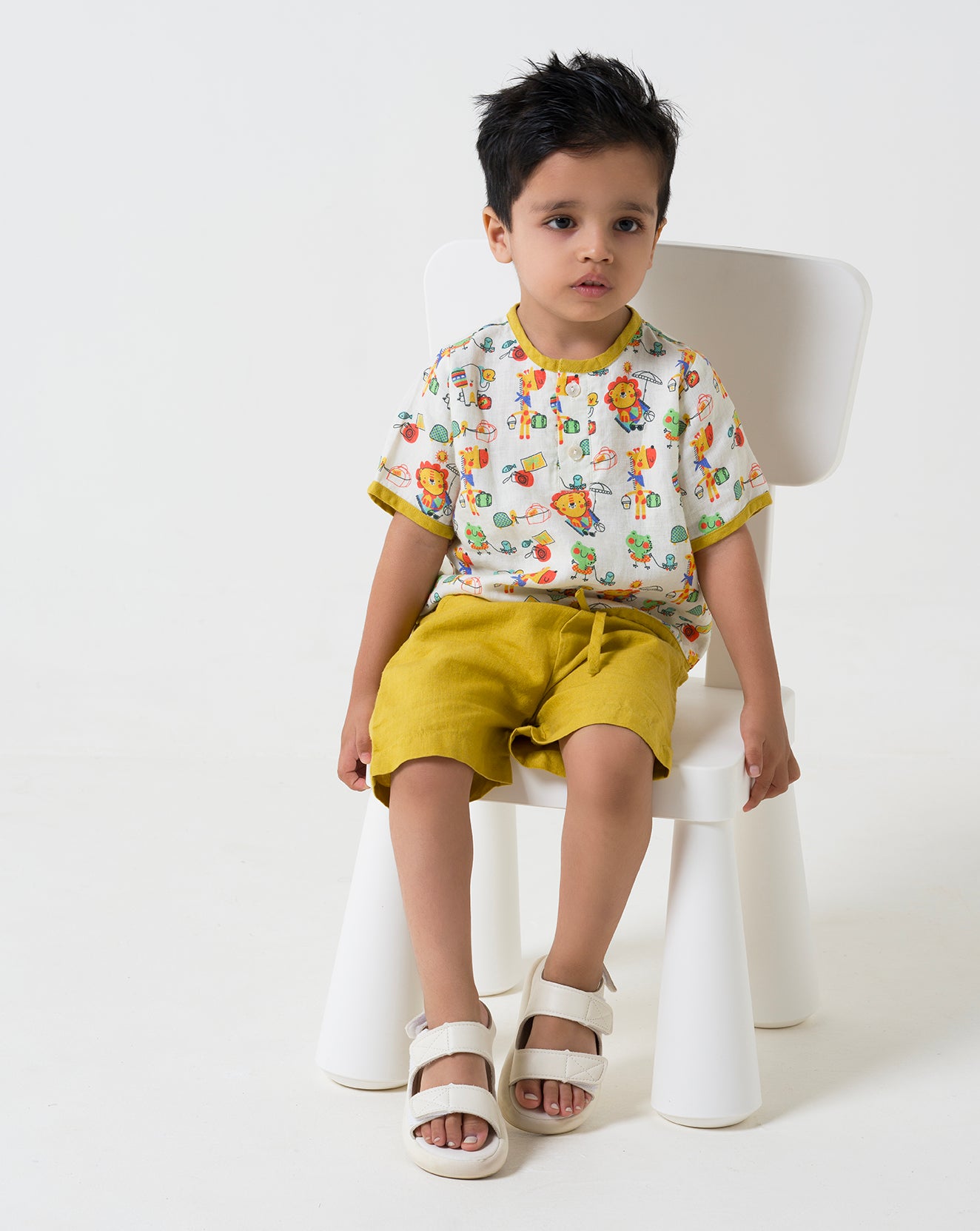 Printed Drawstring Shirt & Shorts Set