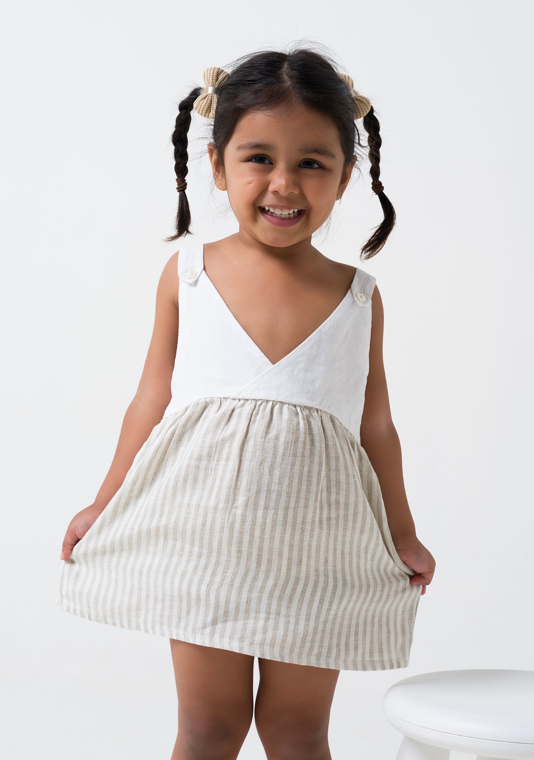 V Neck Overlap Frock TD7  Yoke & Strap - White