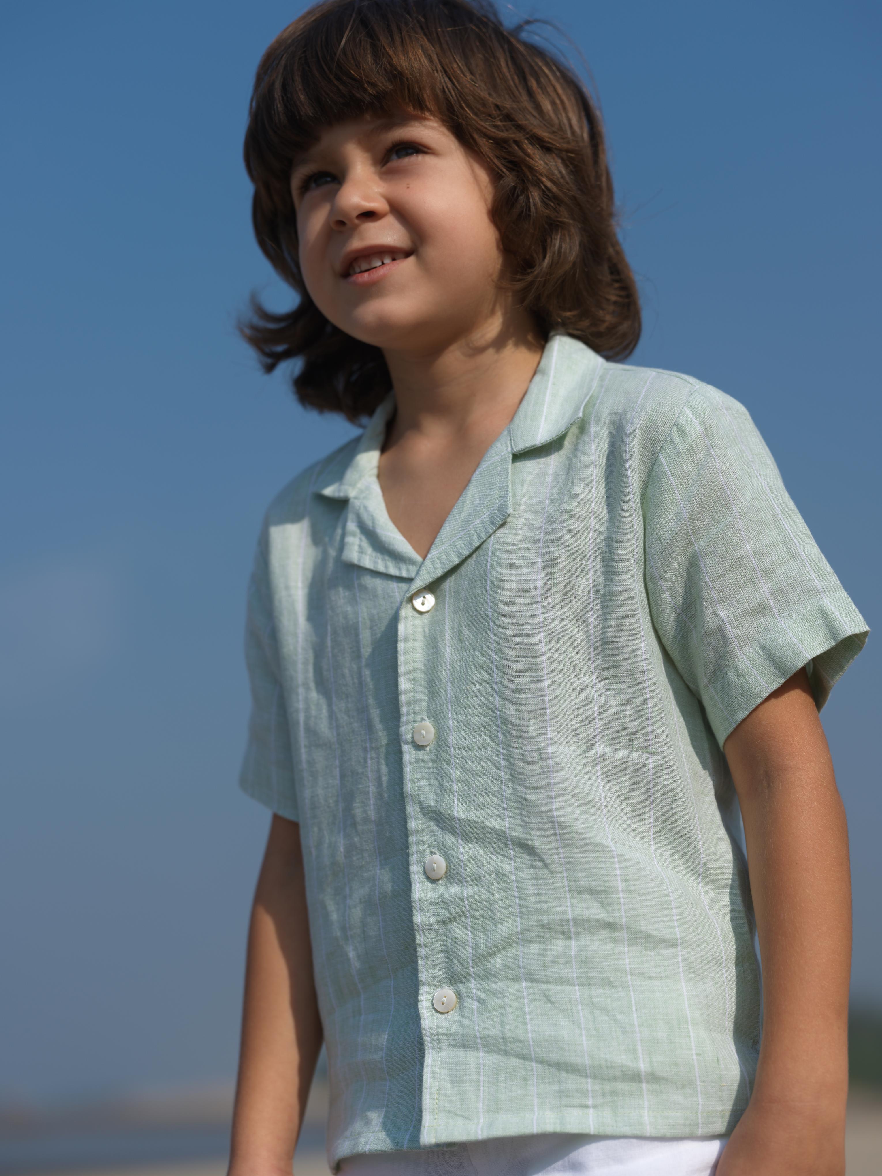 Boys Cuban Collar Shirt Aqua