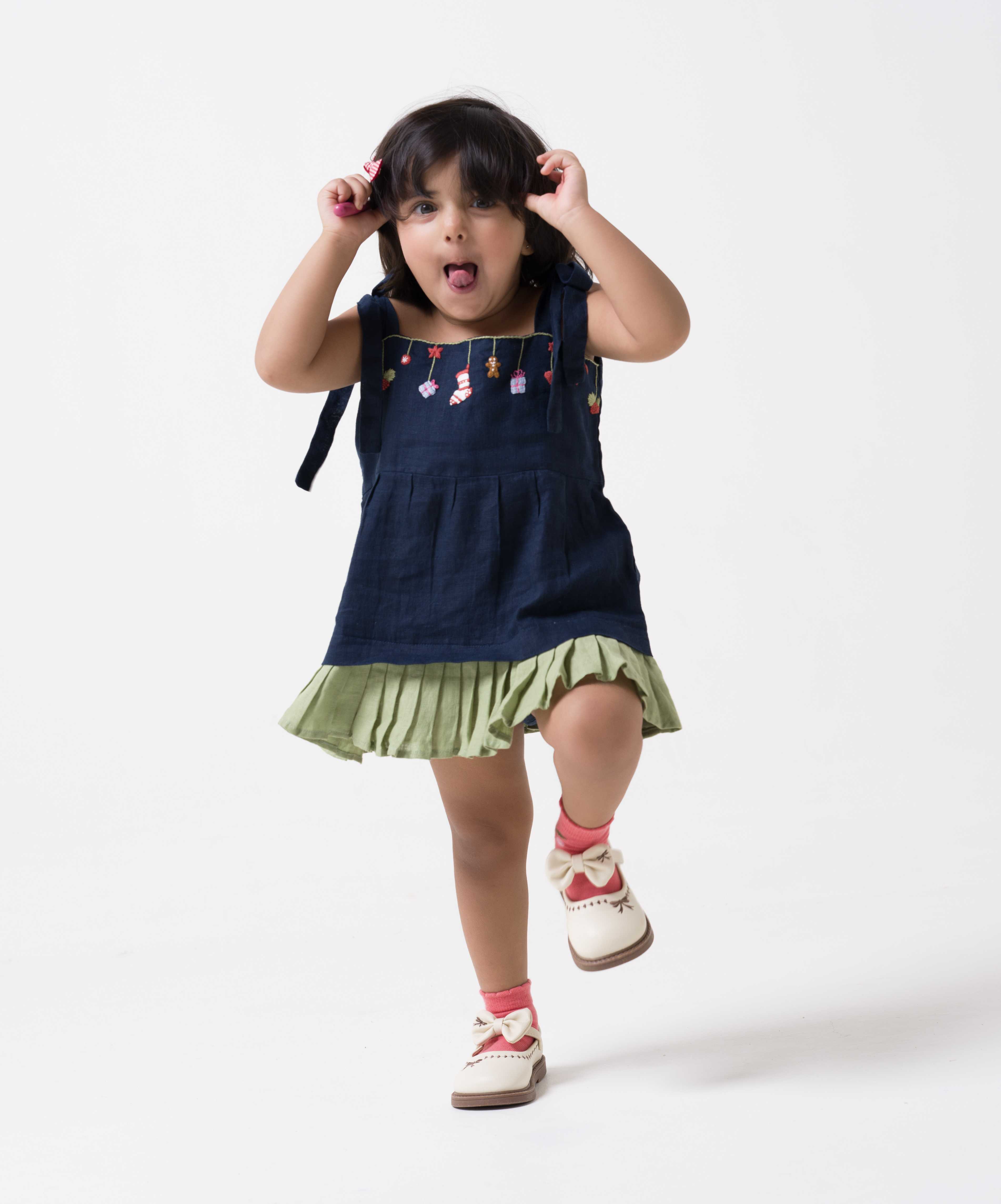 Hand-Embroidered Tie-Up Ribbon Dress