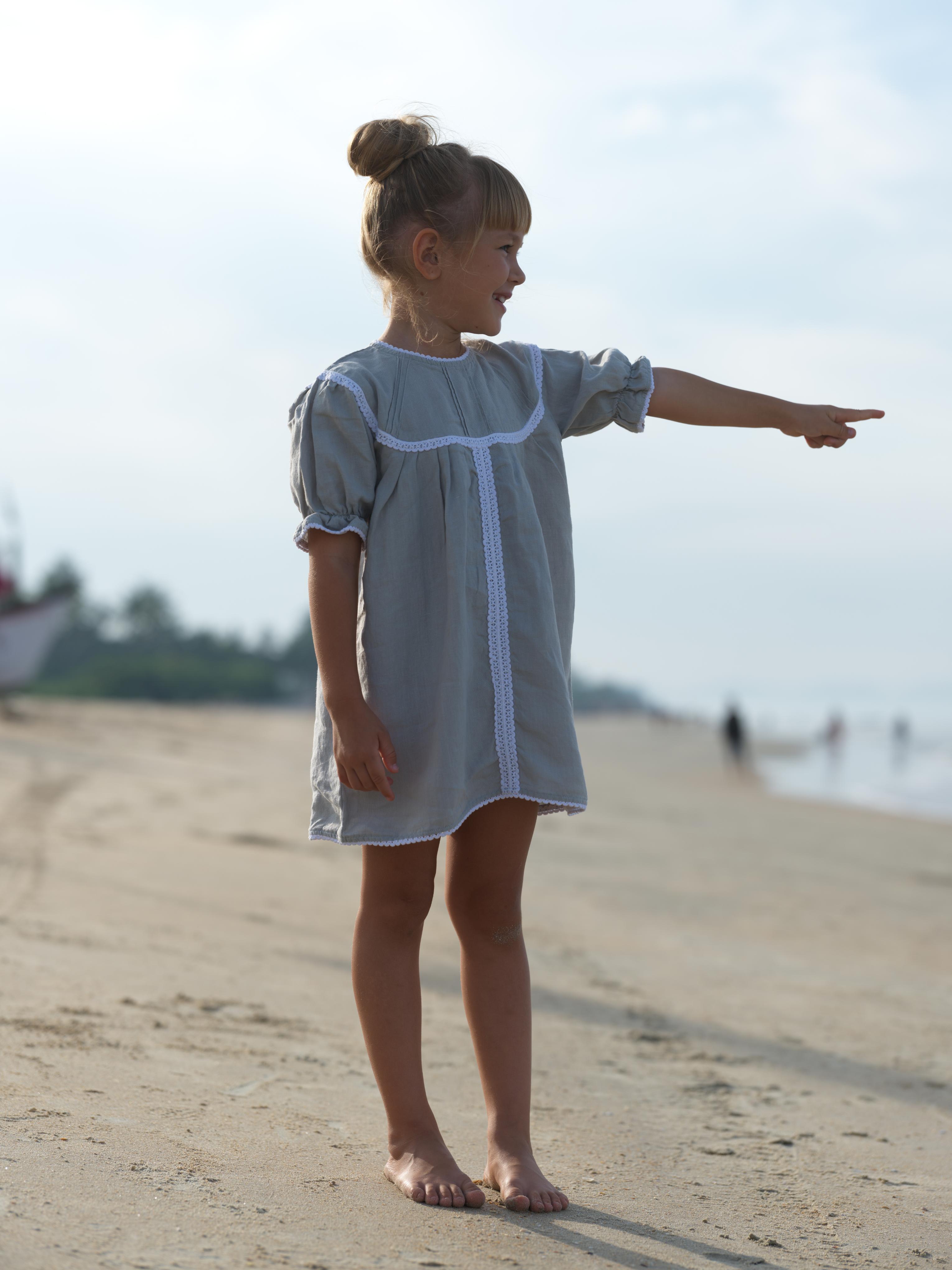Girls Puff Sleeve Vintage Dress Cloud Grey