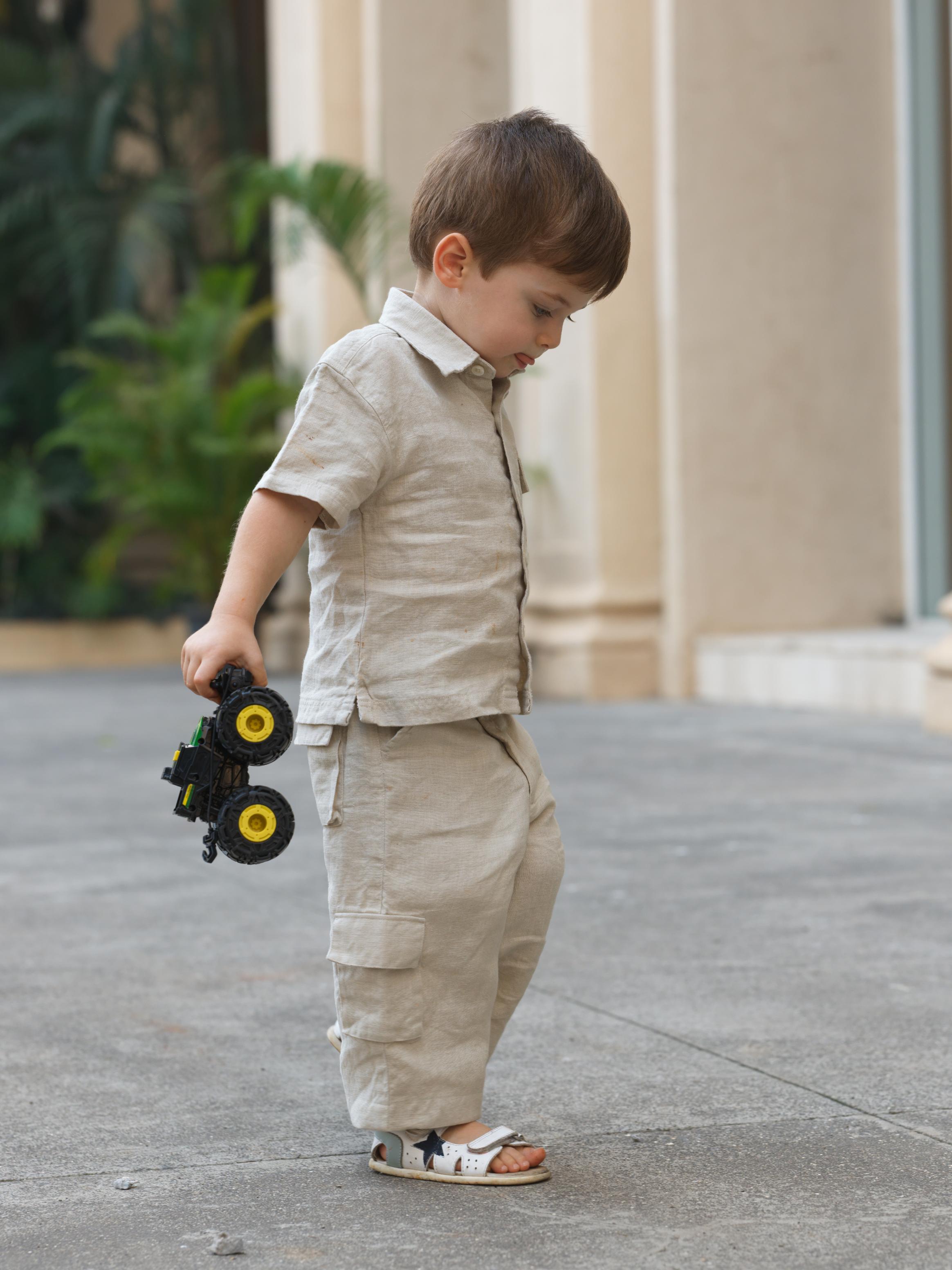 Boys Half-Sleeve Shirt & Cargo Trousers Co-Ord Oatmeal