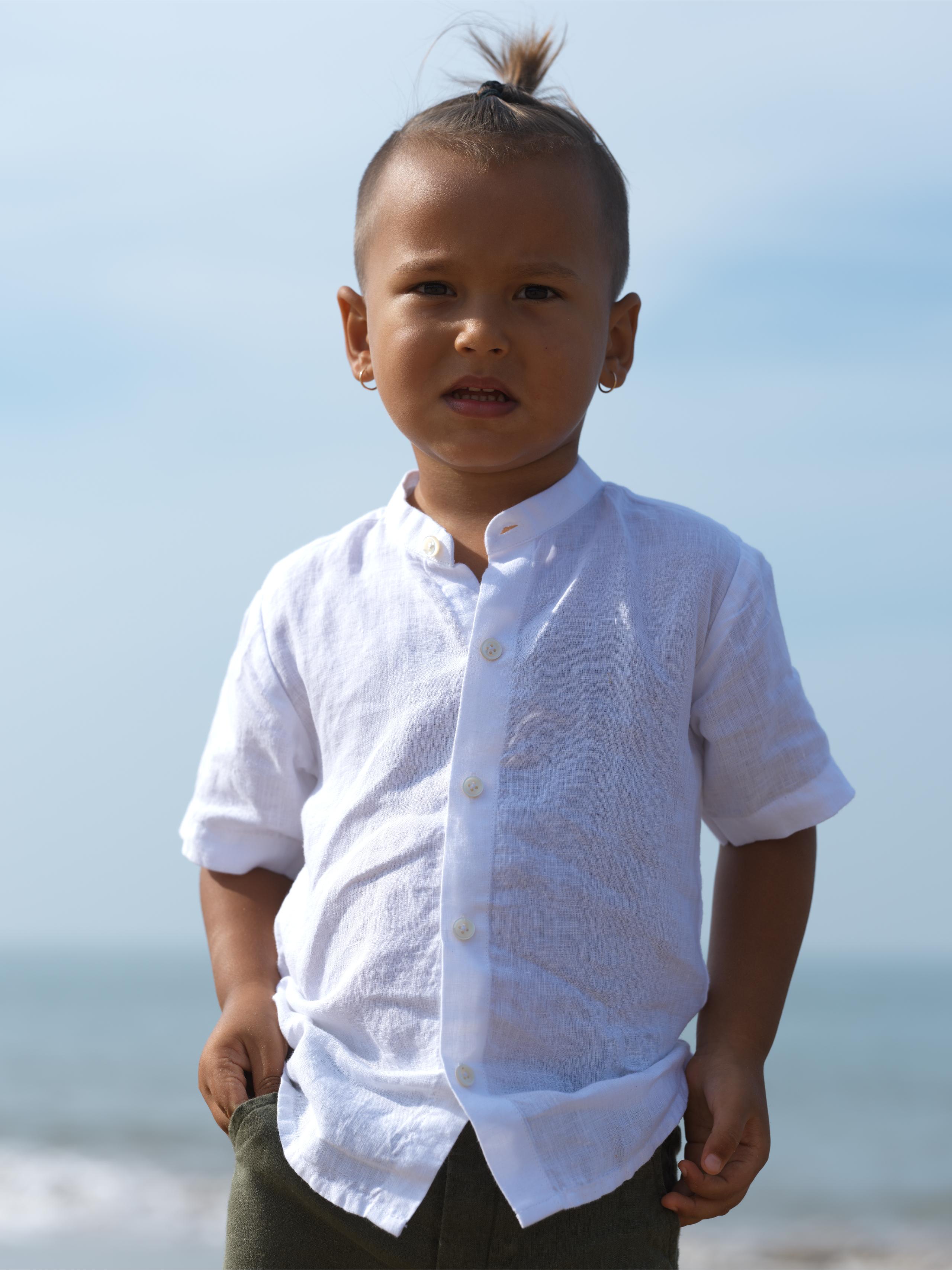 Boys Mandarin Collar Shirt White