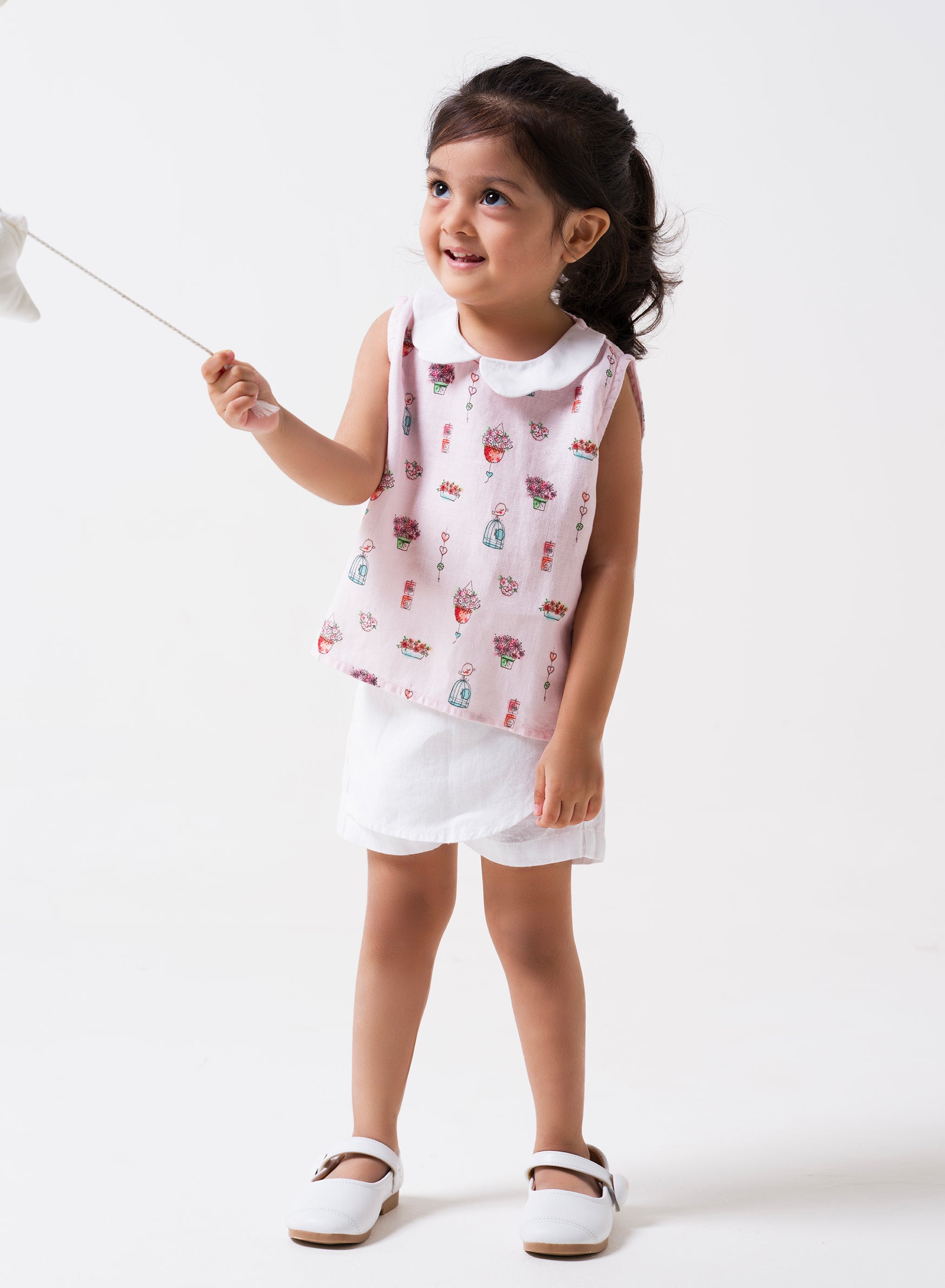 Printed Peter Pan Collar Top & Skort Set