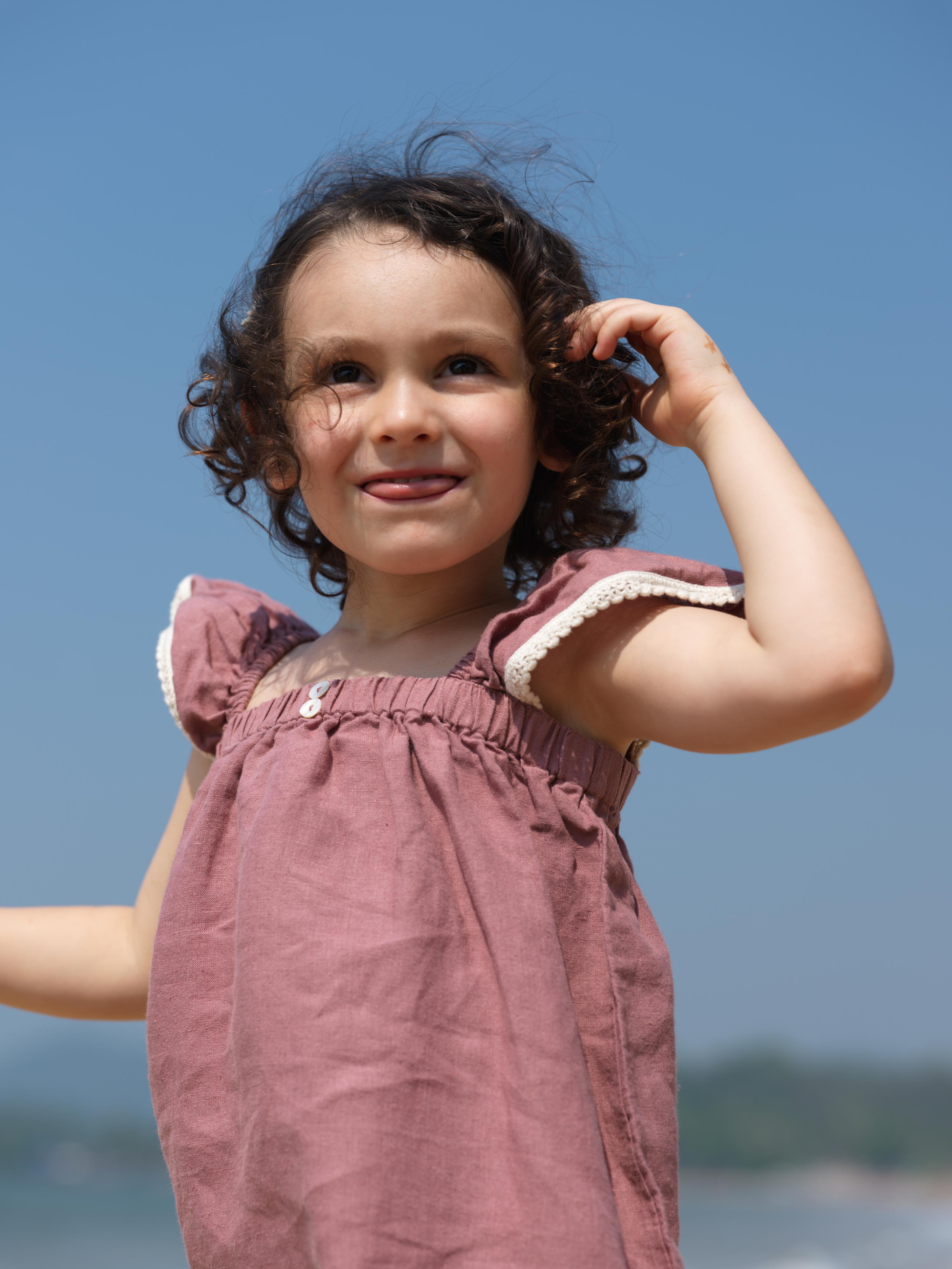 Girls Elasticated Flared Sleeve Dress Rose Gold