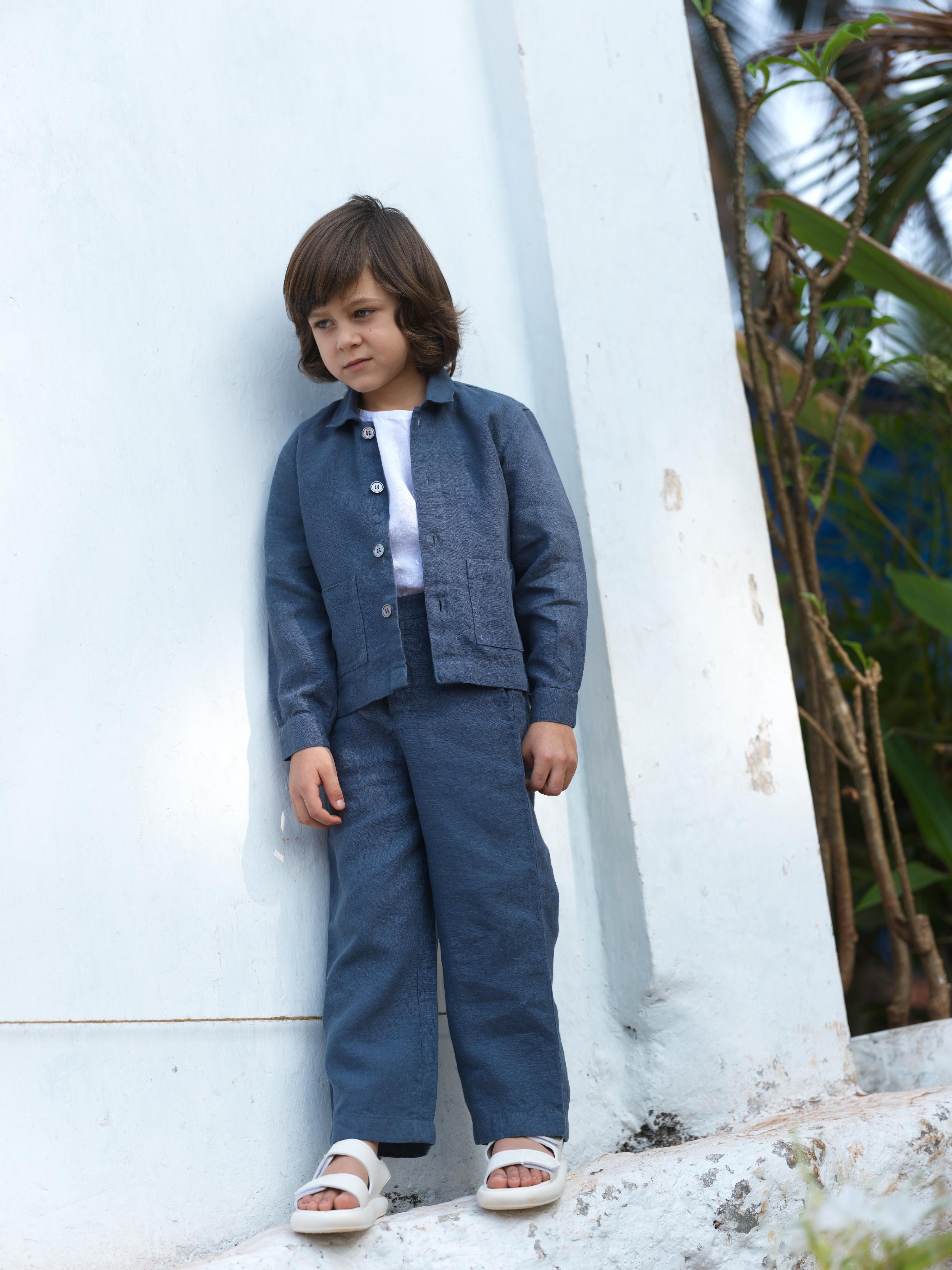 Boys Shacket Co-Ord Set Ash Blue