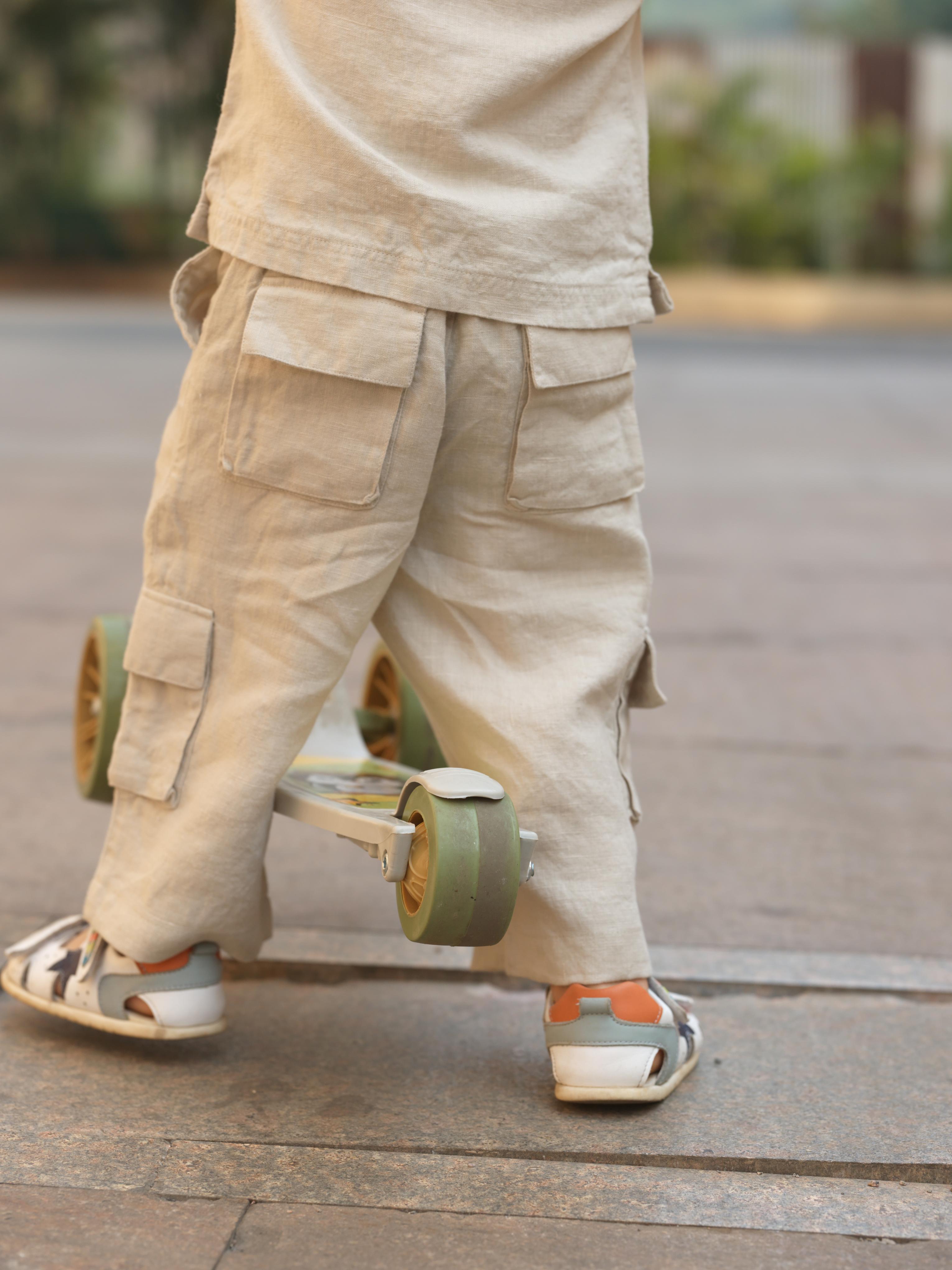Boys Half-Sleeve Shirt & Cargo Trousers Co-Ord Oatmeal