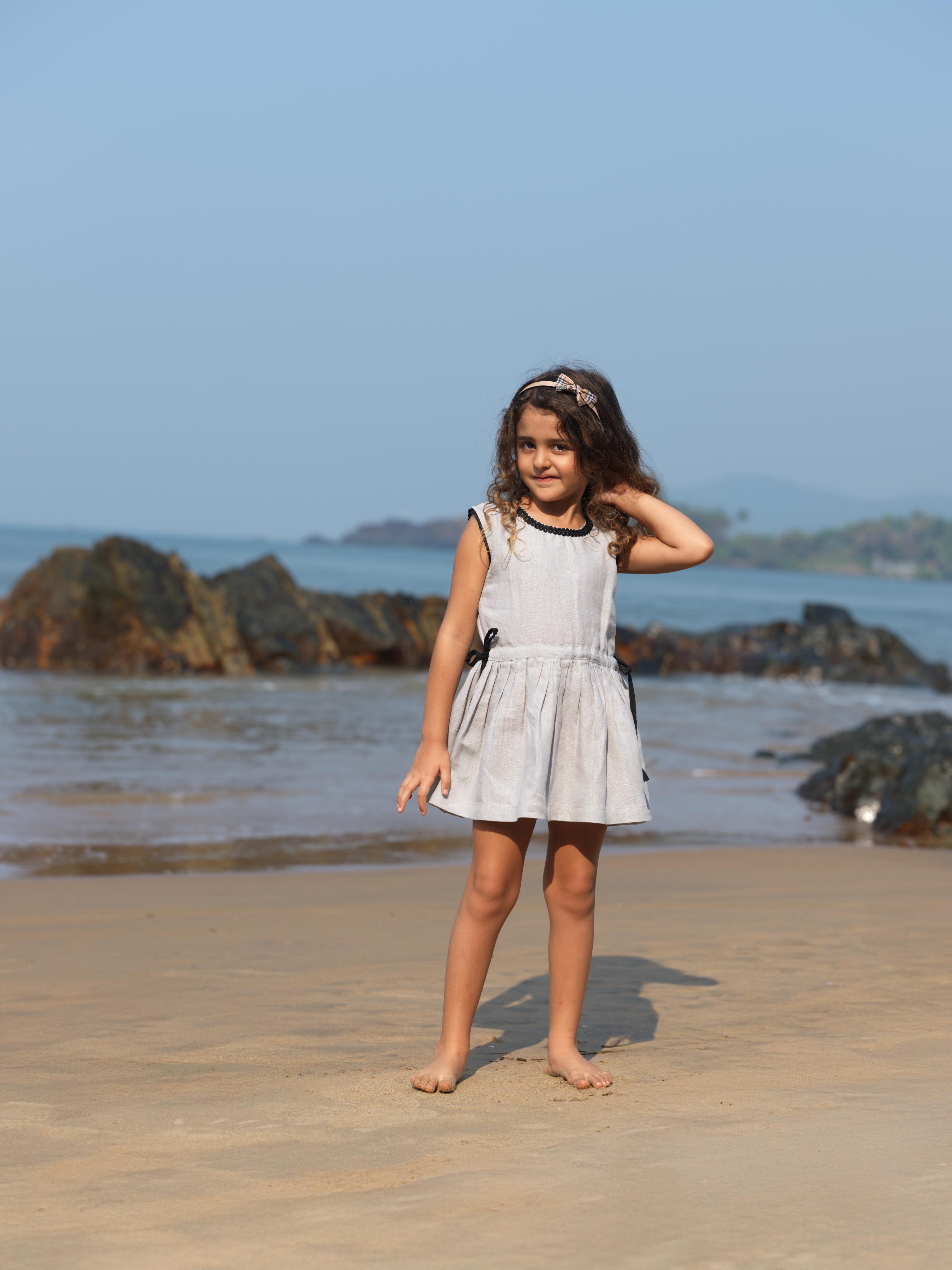 Girls Sleeveless Drawstring Dress Cloud Grey