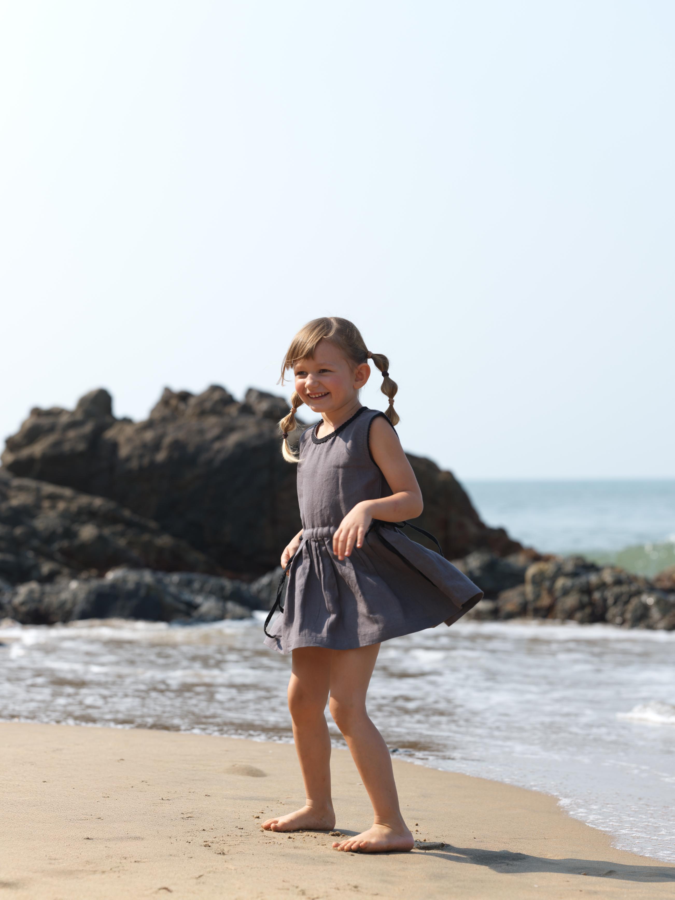 Girls Sleeveless Drawstring Dress Stone Grey