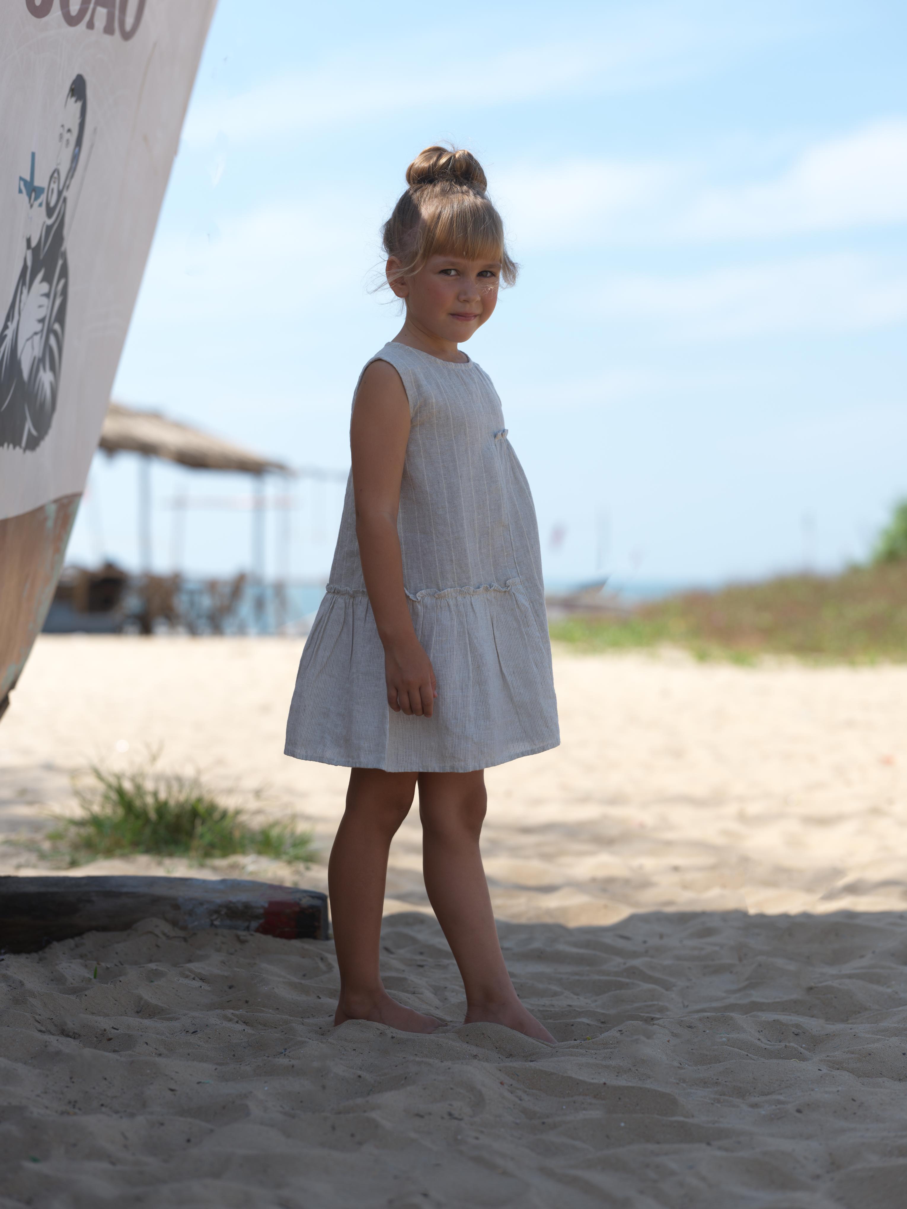 Girls Sleeveless Gathered Dress Lurex Stripe / Fade Fine Stripe