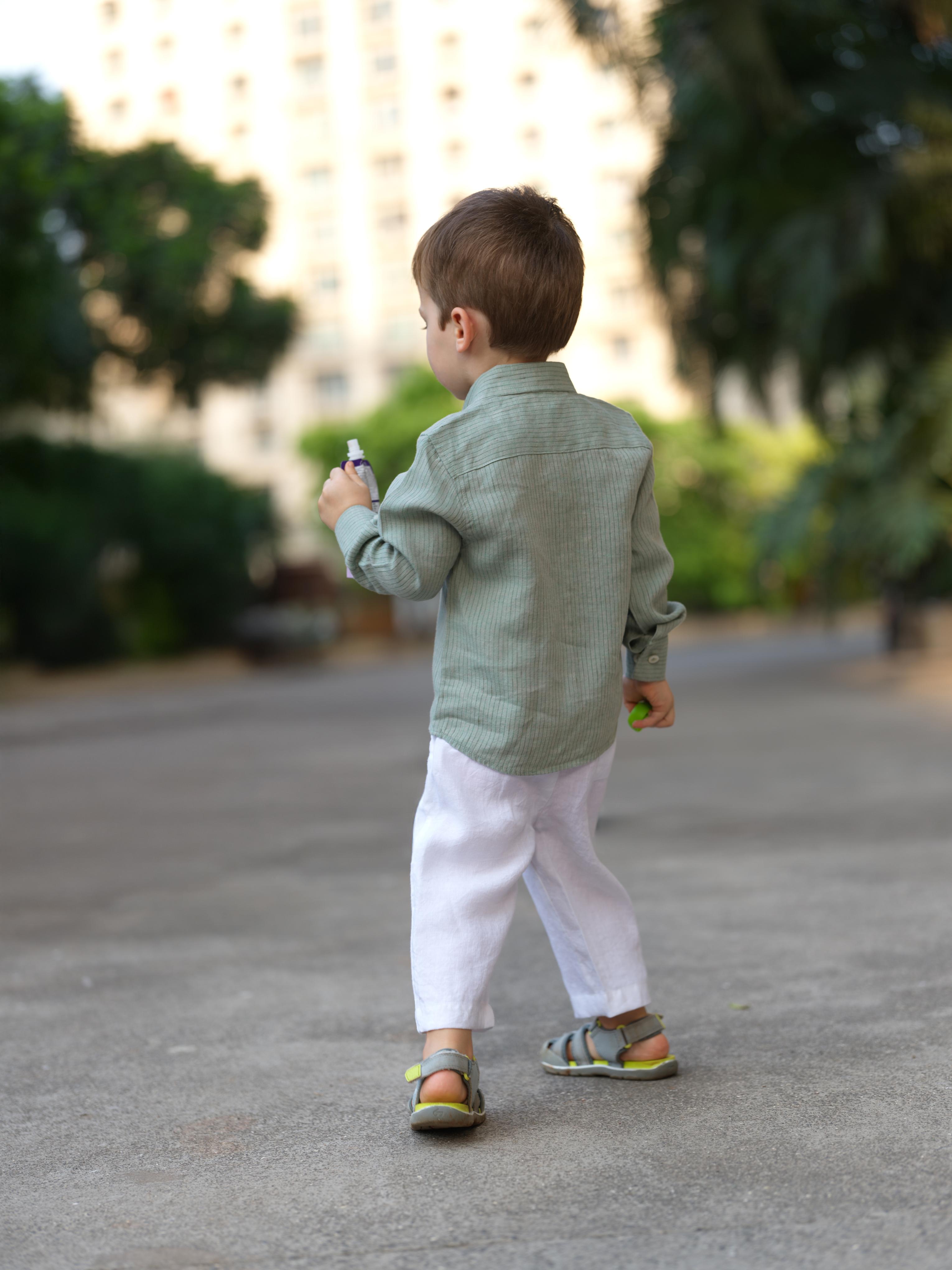 Boys Regular Collar Shirt Sage Hairline