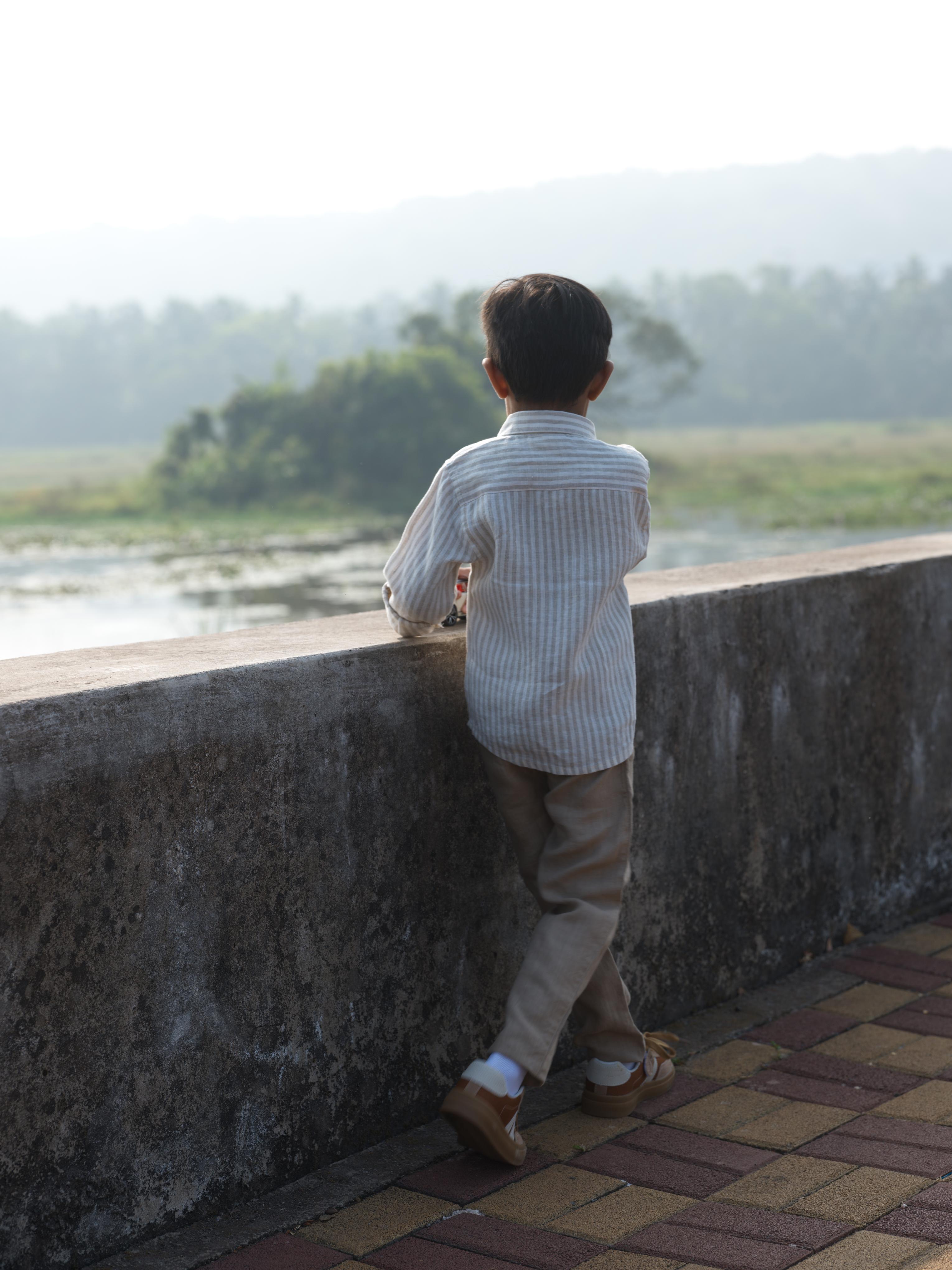 Boys Regular Collar Shirt Beige Stripe