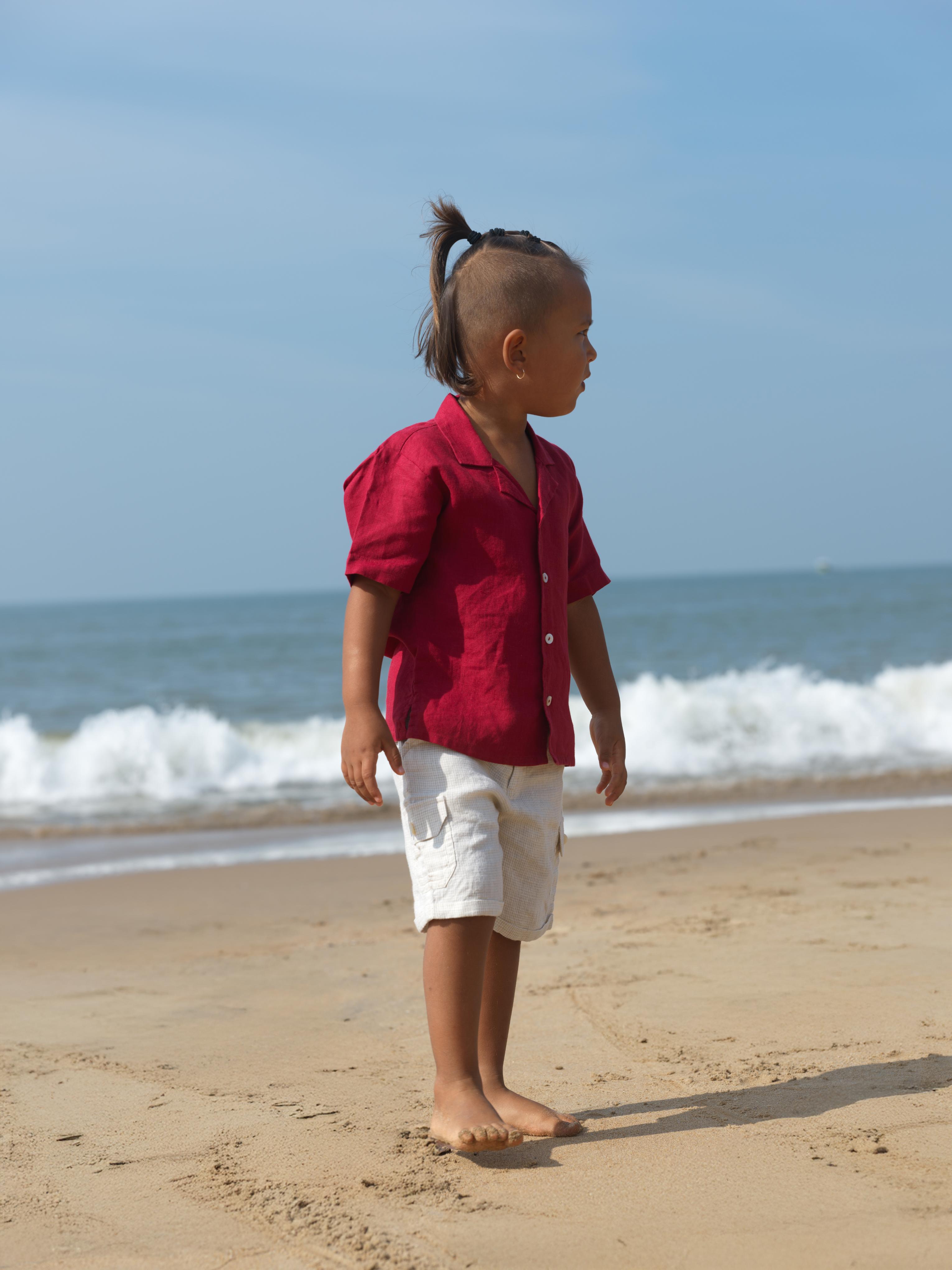 Boys Cuban Collar Shirt Apple Red