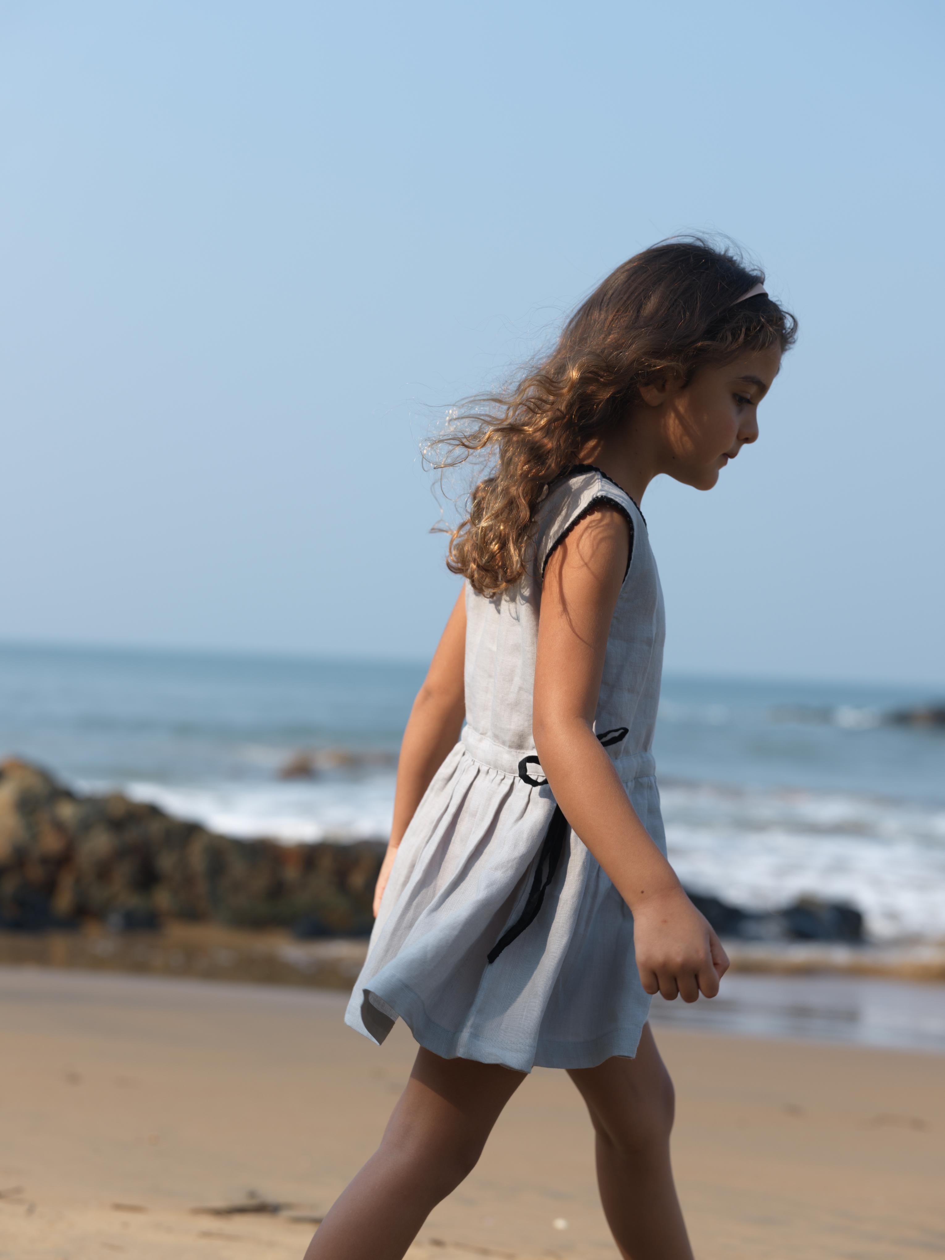 Girls Sleeveless Drawstring Dress Cloud Grey