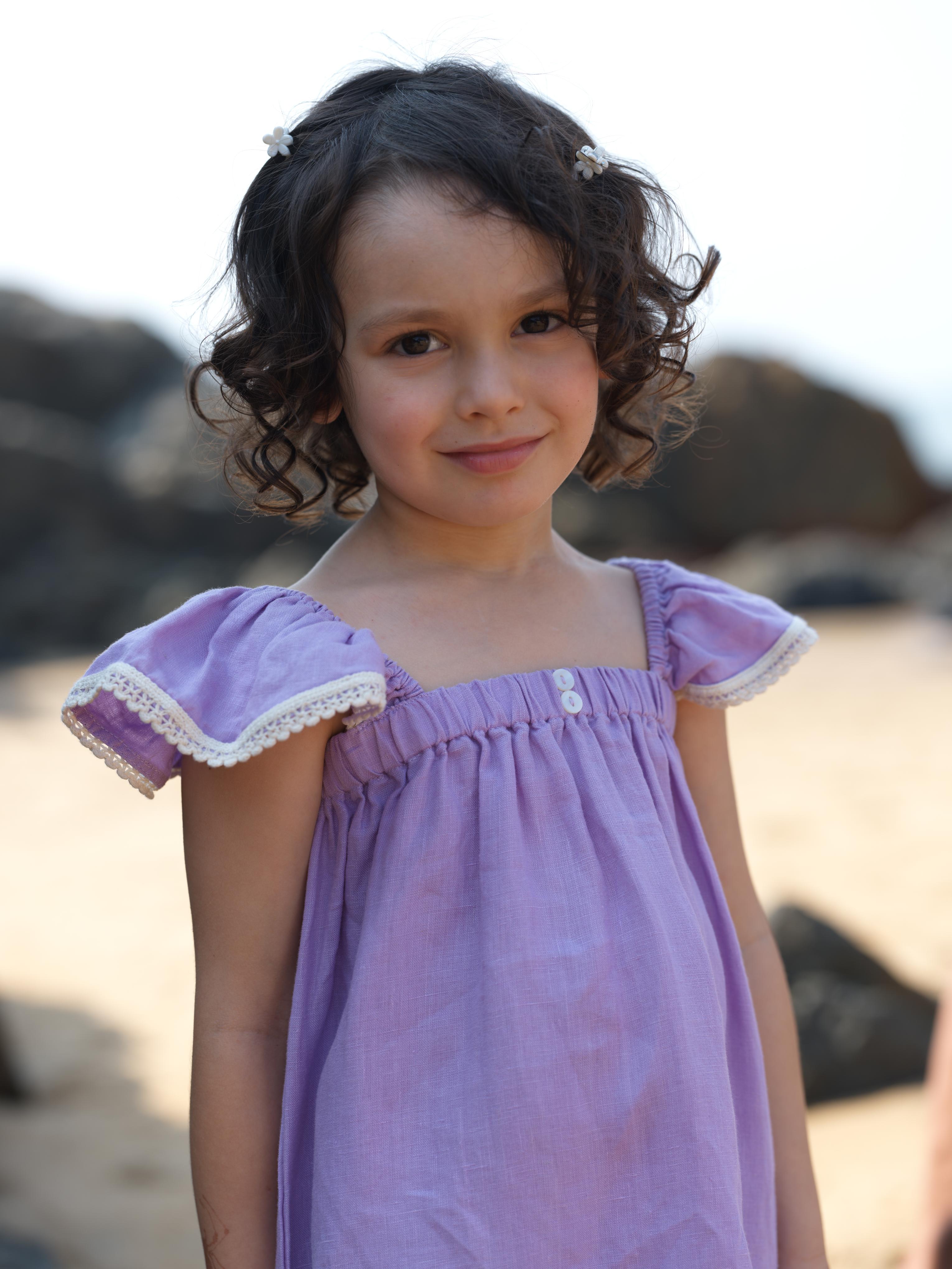 Girls Elasticated Flared Sleeve Dress Lavender