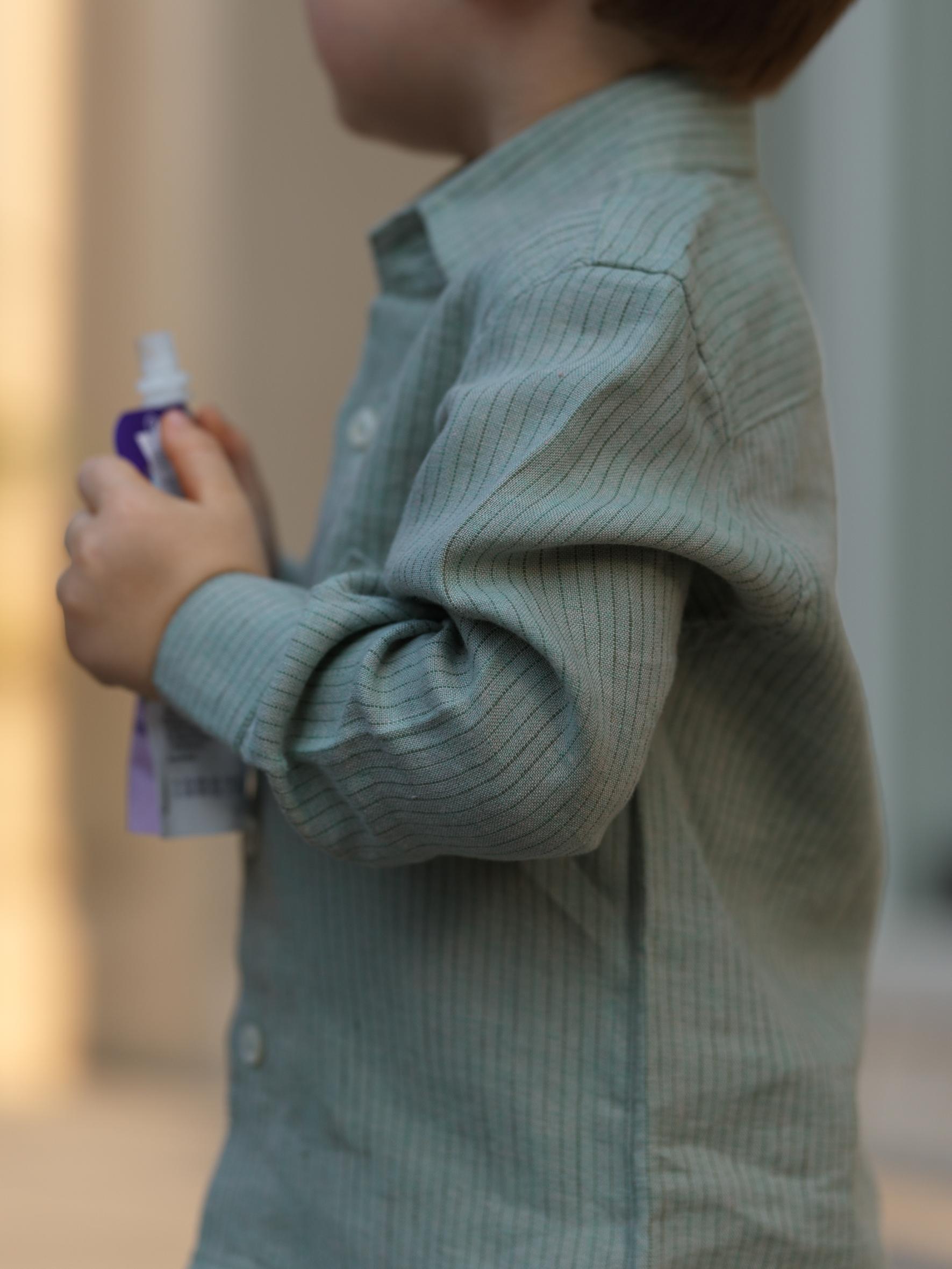 Boys Regular Collar Shirt Sage Hairline