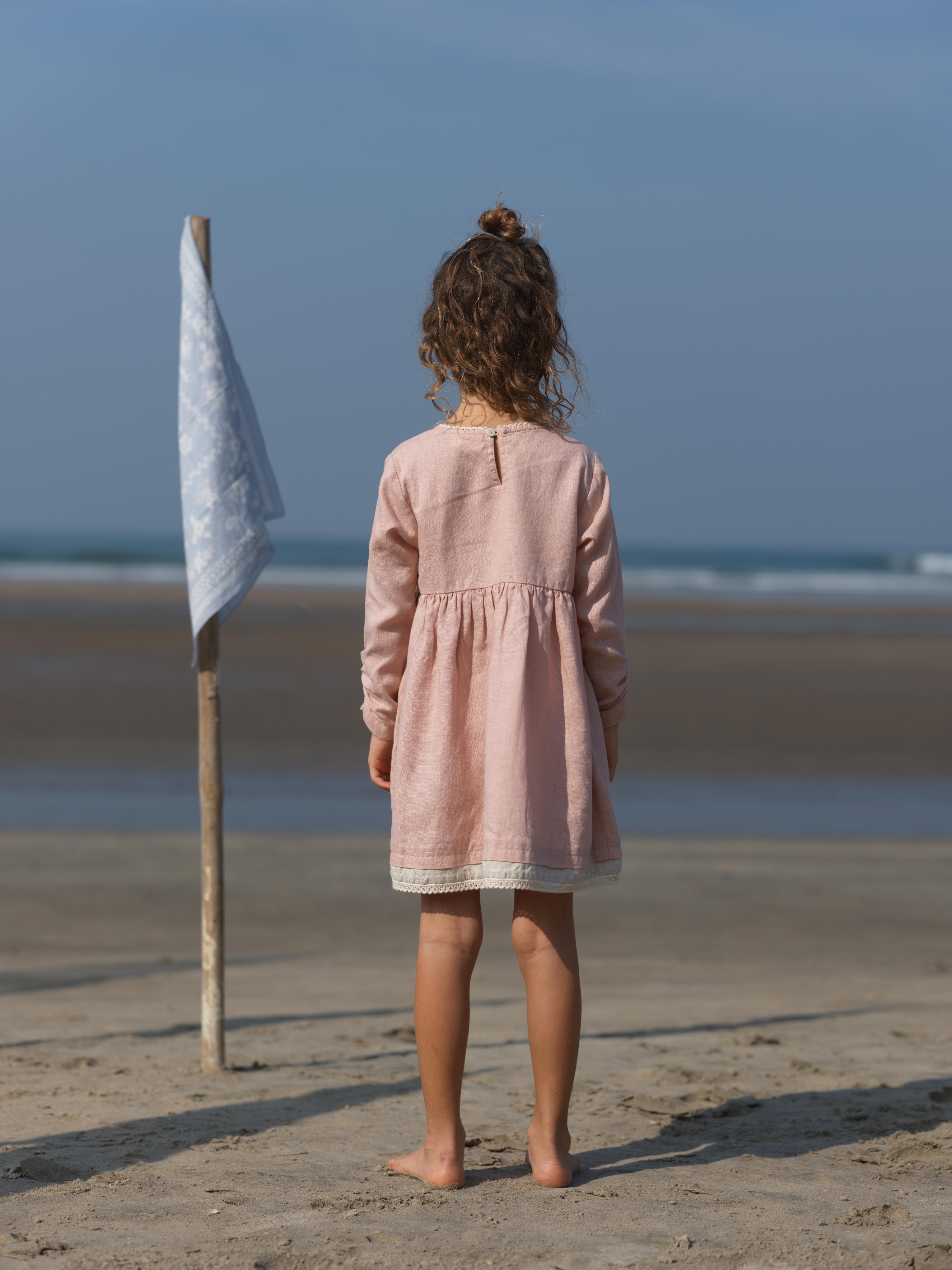 Girl Elastic Long Sleeve Dress Flamingo