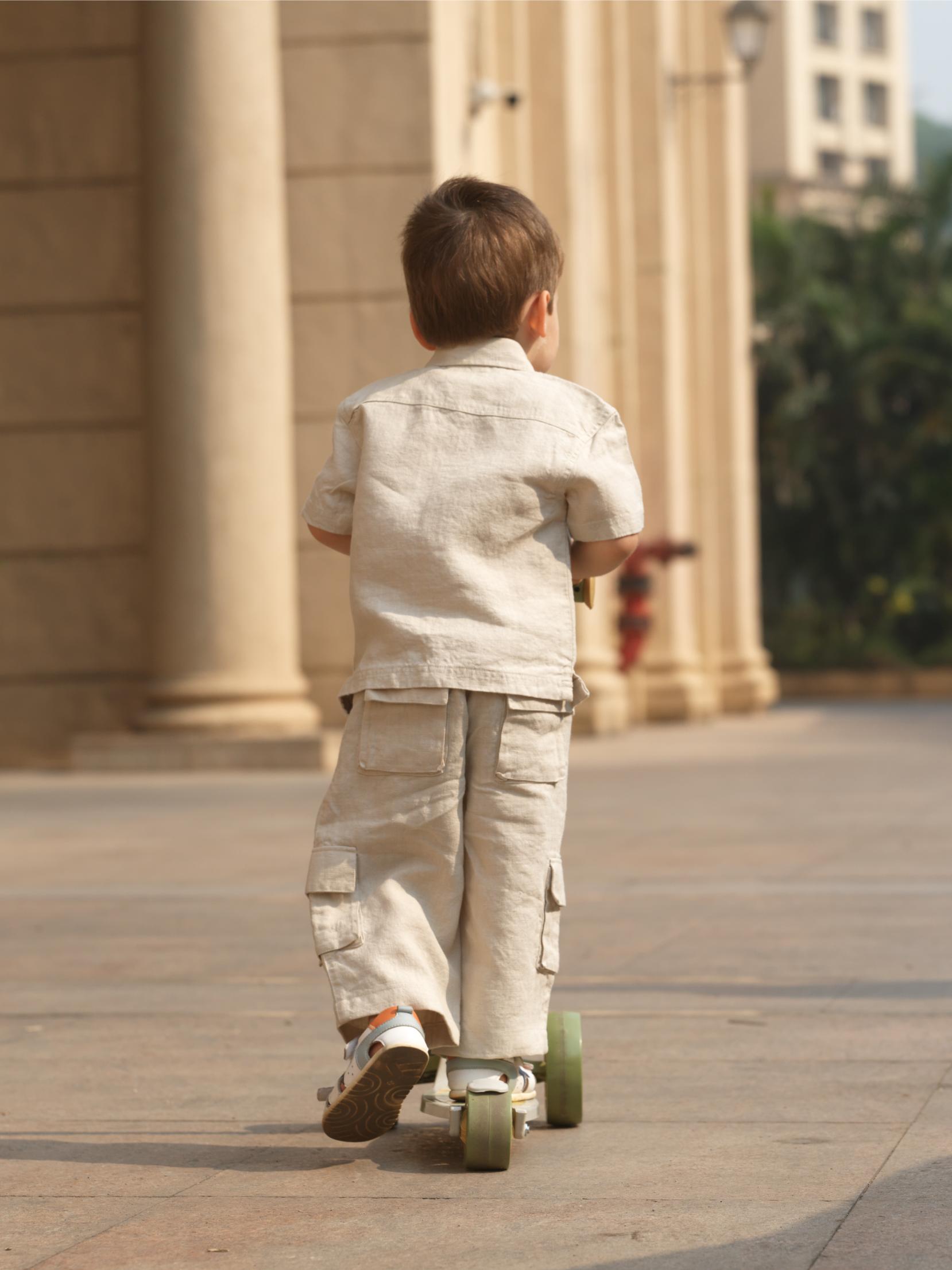 Boys Half-Sleeve Shirt & Cargo Trousers Co-Ord Oatmeal