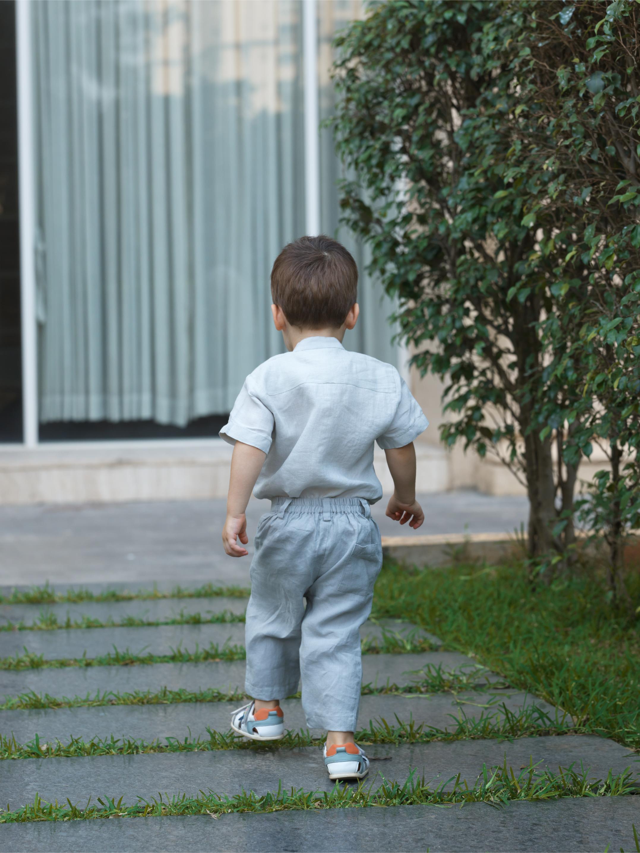 Boys Mandarin Collar Shirt & Trouser co-ords set Light Grey