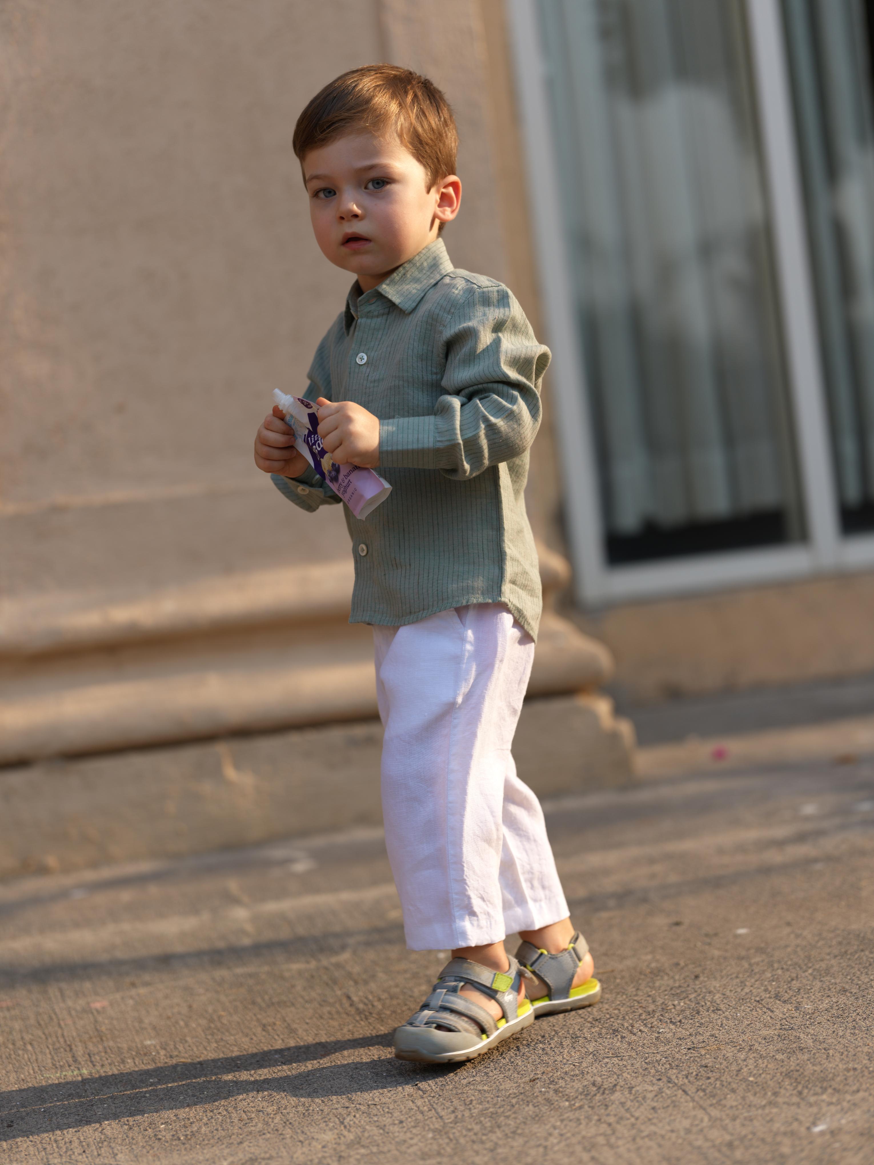Boys Regular Collar Shirt Sage Hairline