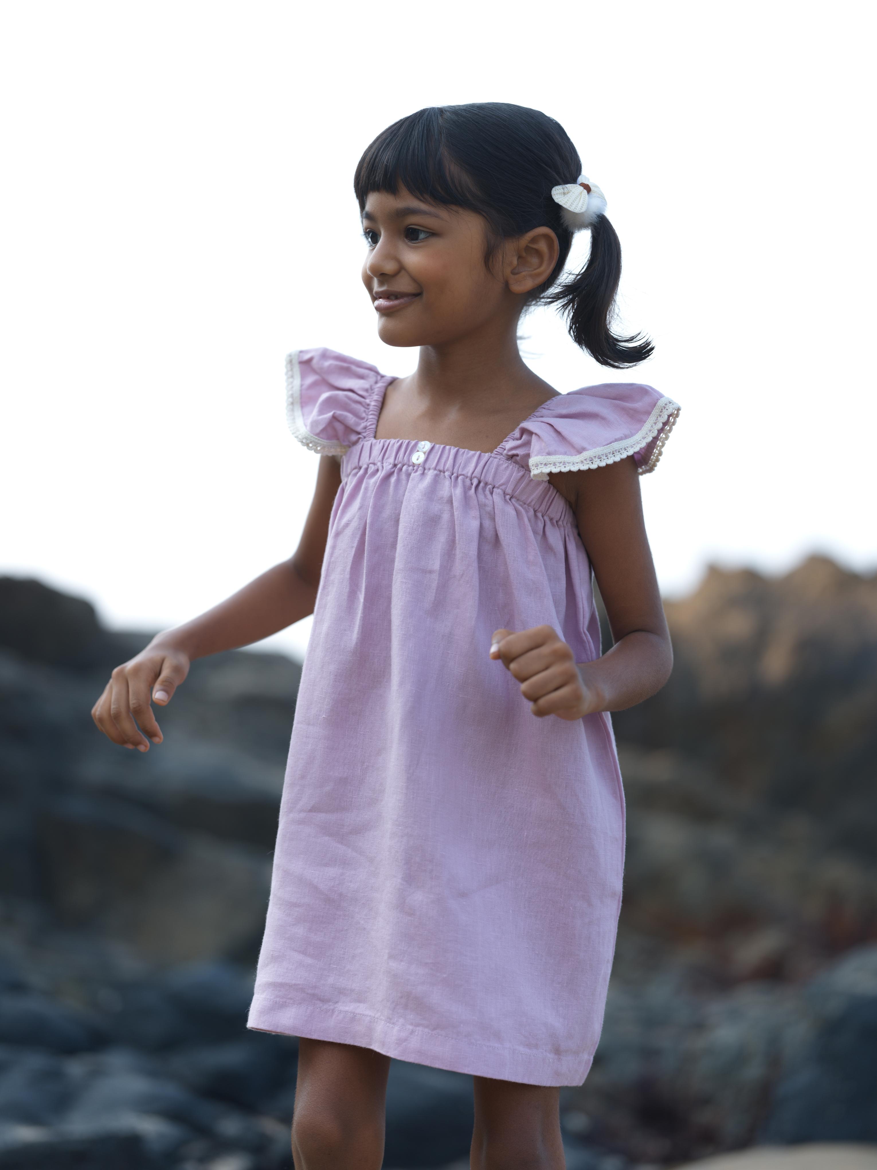Girls Elasticated Flared Sleeve Dress Cameo Pink