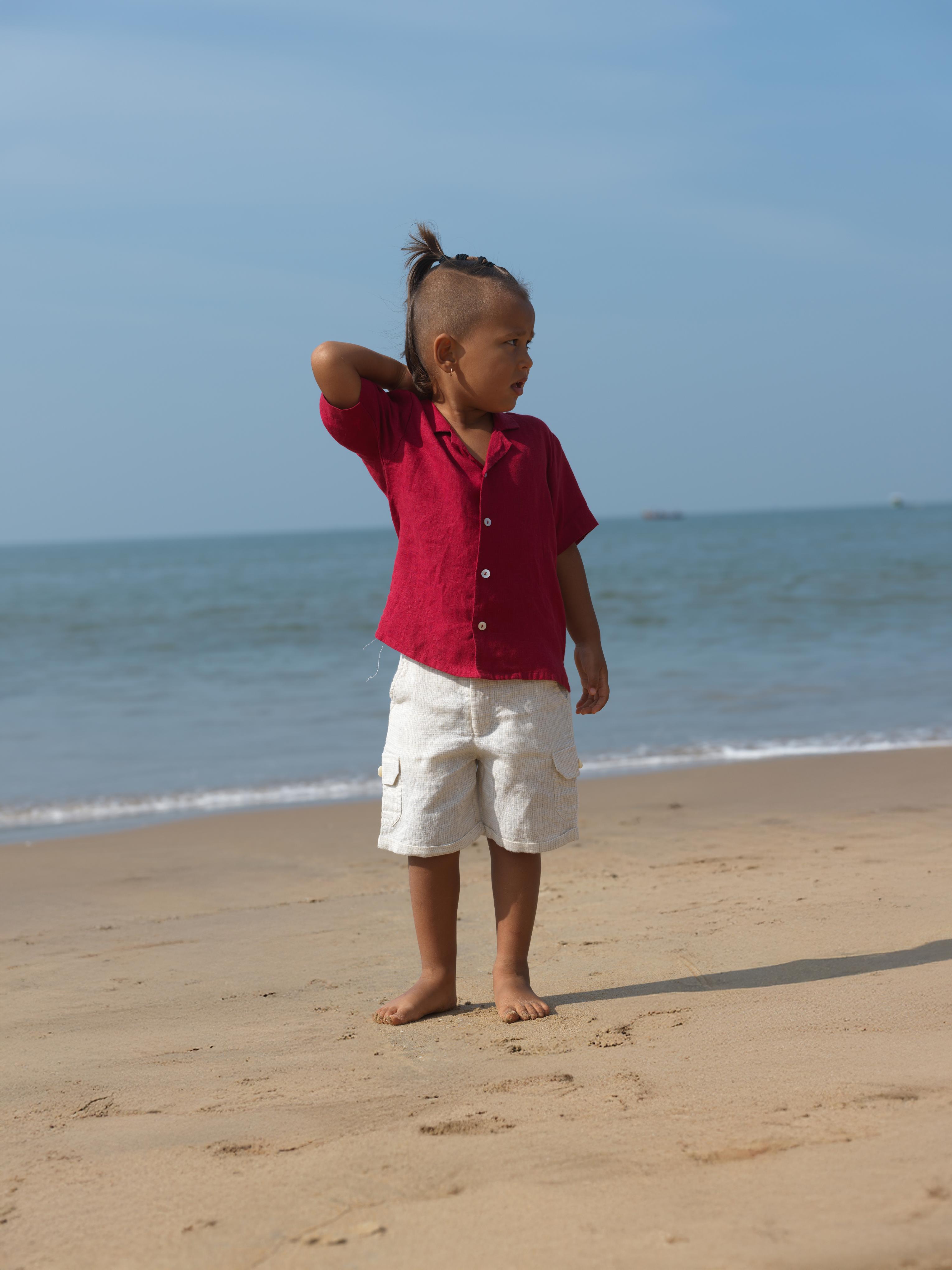 Boys Cuban Collar Shirt Apple Red