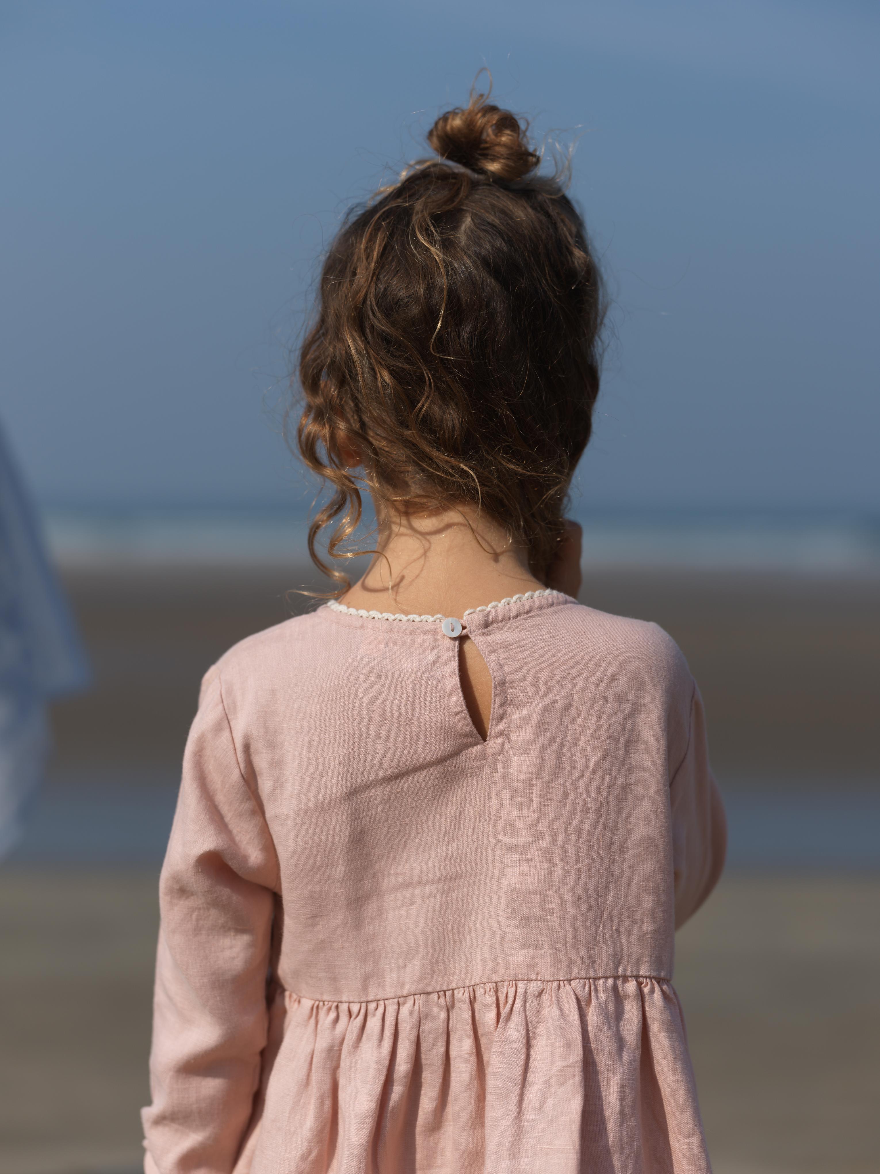 Girl Elastic Long Sleeve Dress Flamingo