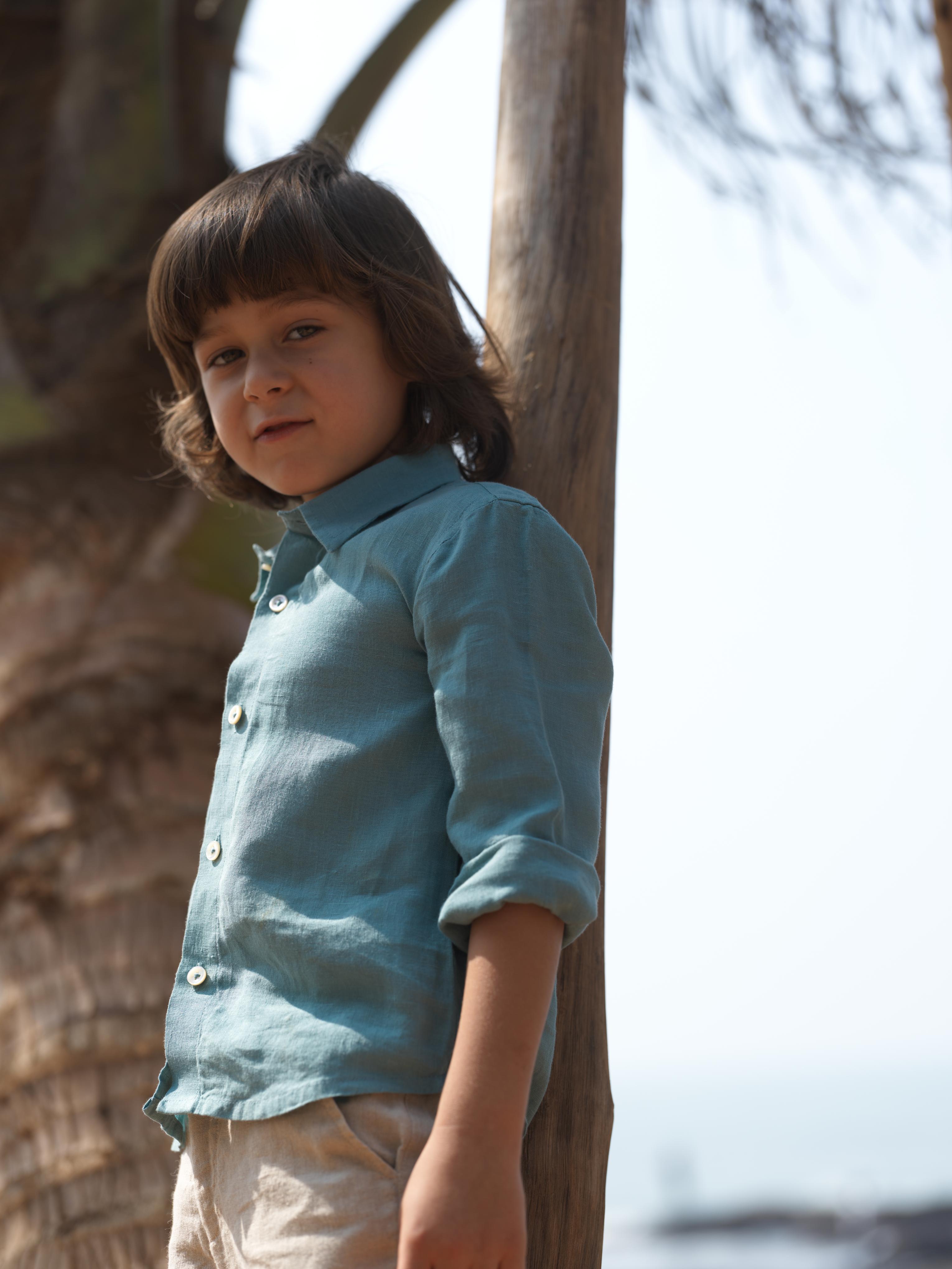 Boys Regular Collar Shirt Turquoise