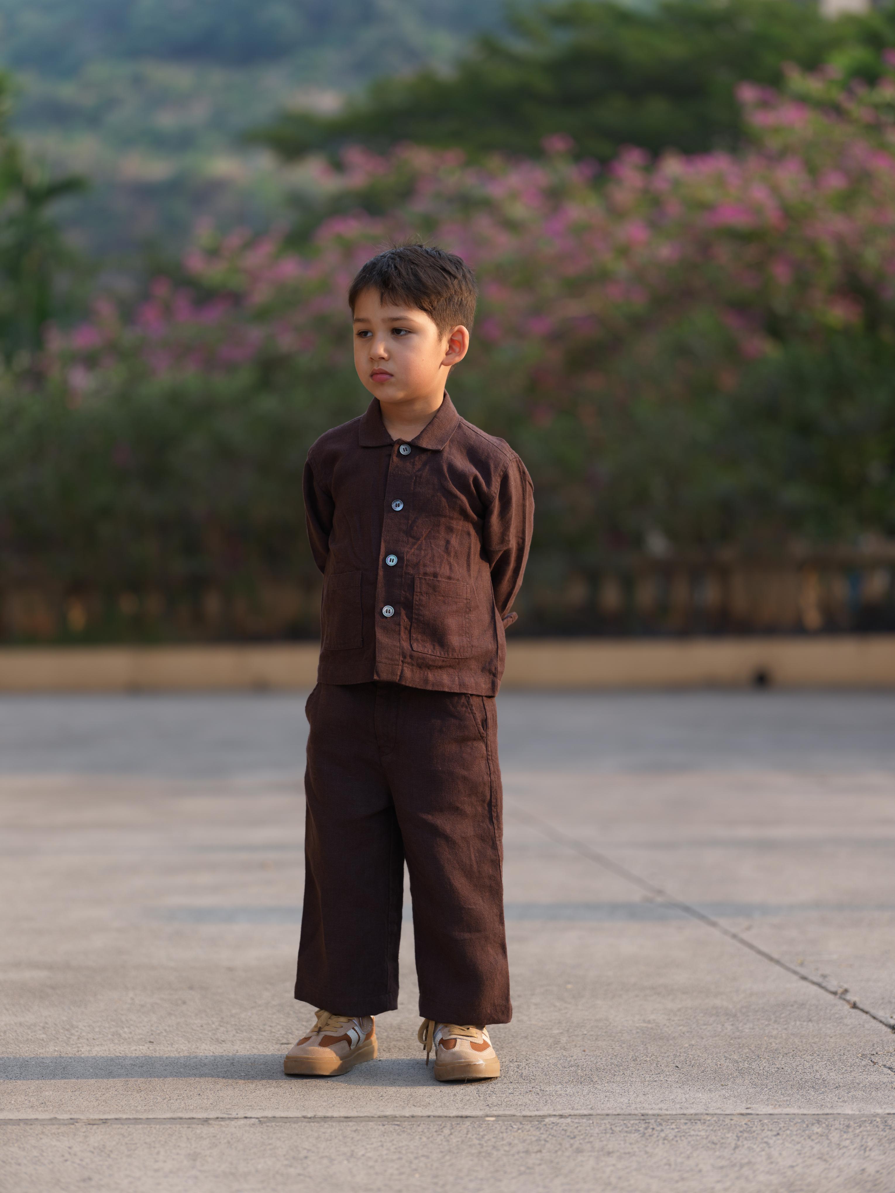 Boys Shacket Co-Ord Set Dark Brown
