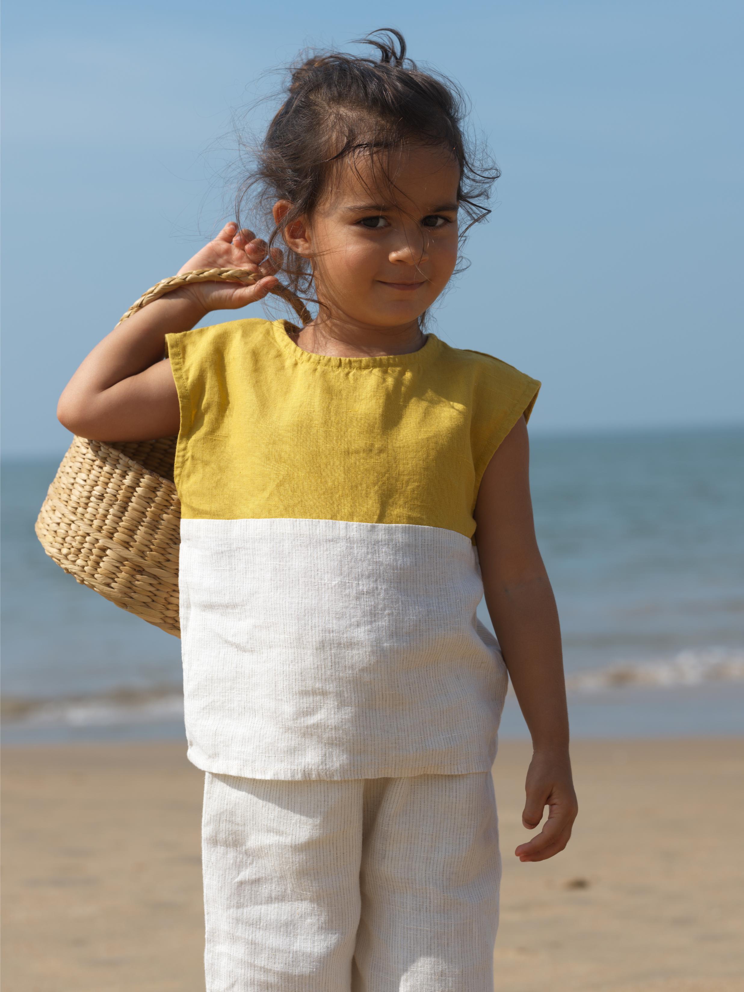 Girls Round Shoulder Co-Ord Set Mustard / Beige