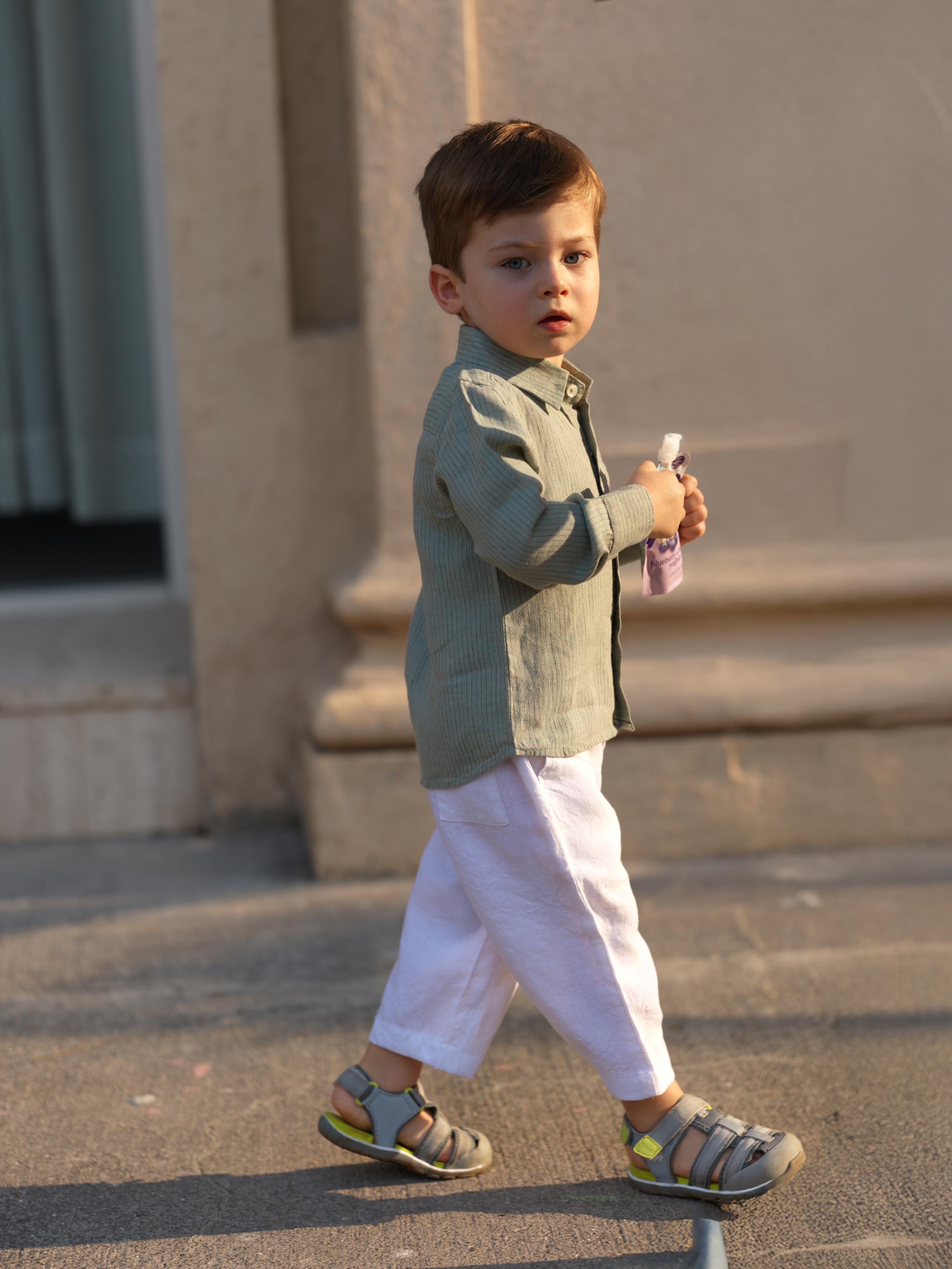 Boys Regular Collar Shirt Sage Hairline