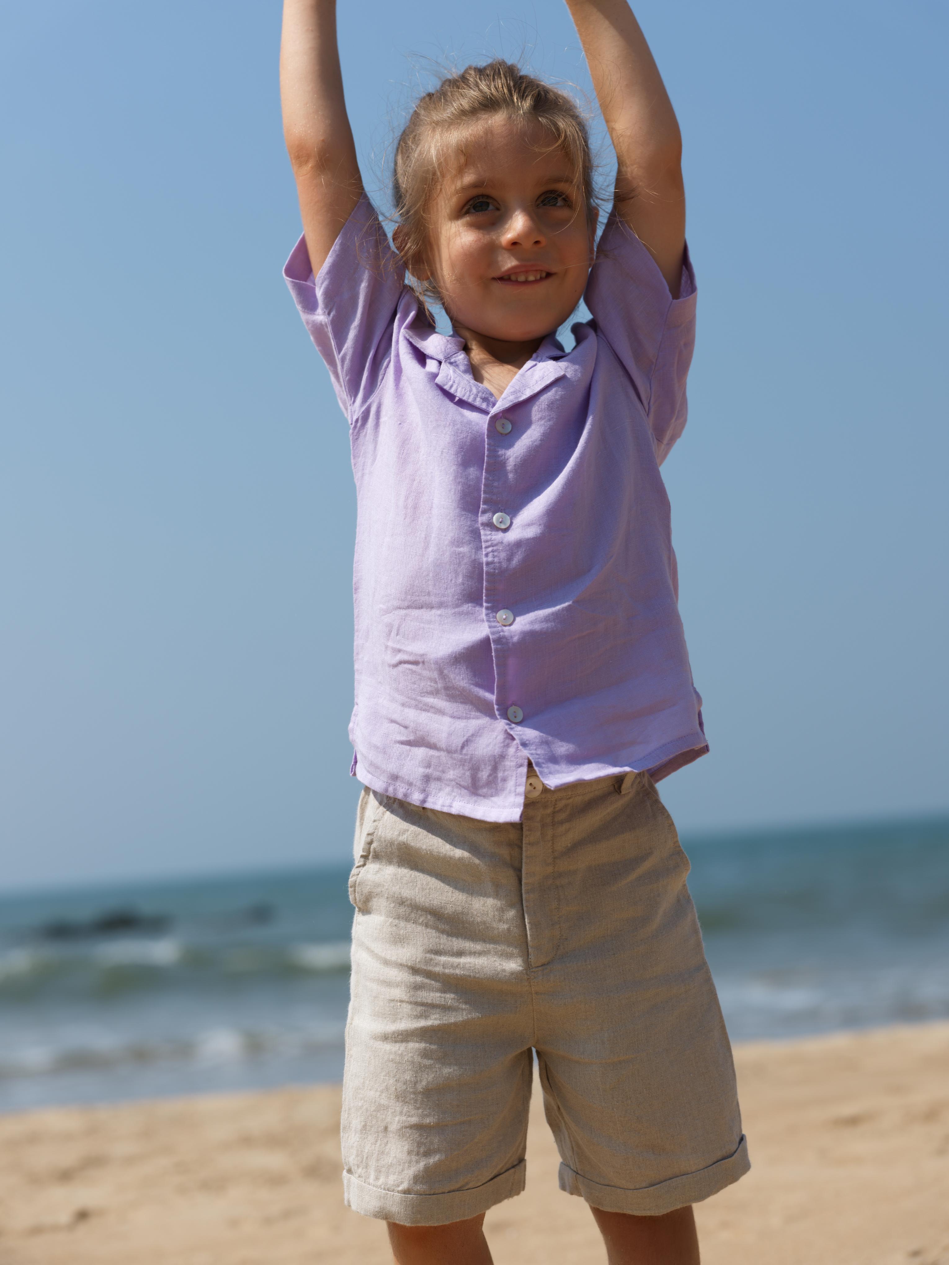 Boys Cuban Collar Shirt Pastel Lilac