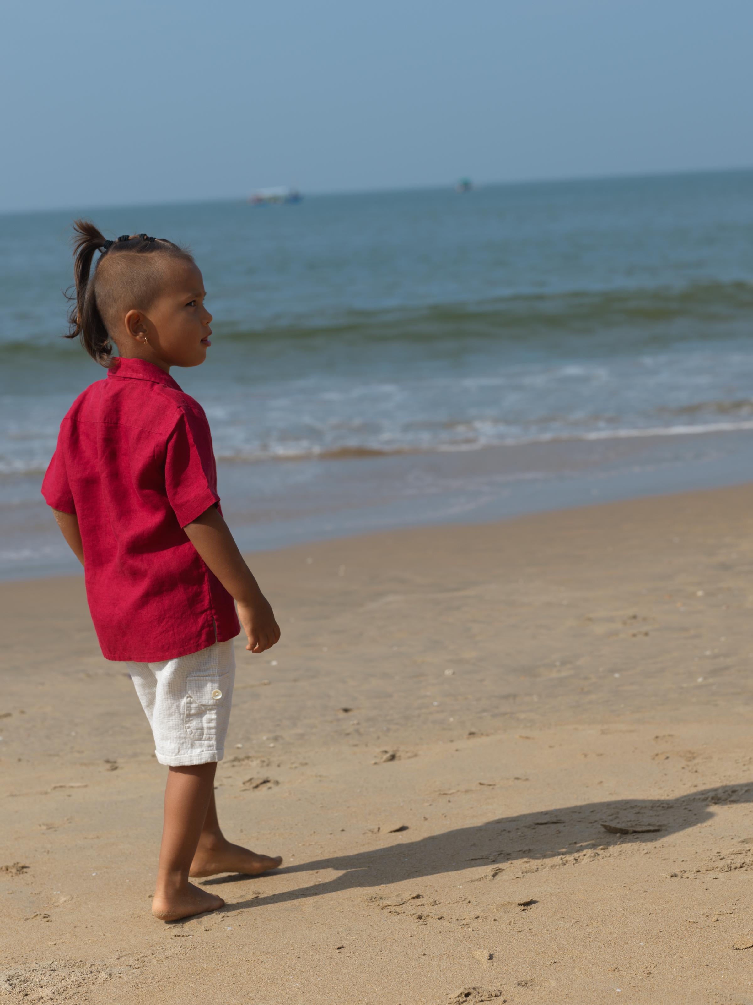 Boys Cuban Collar Shirt Apple Red