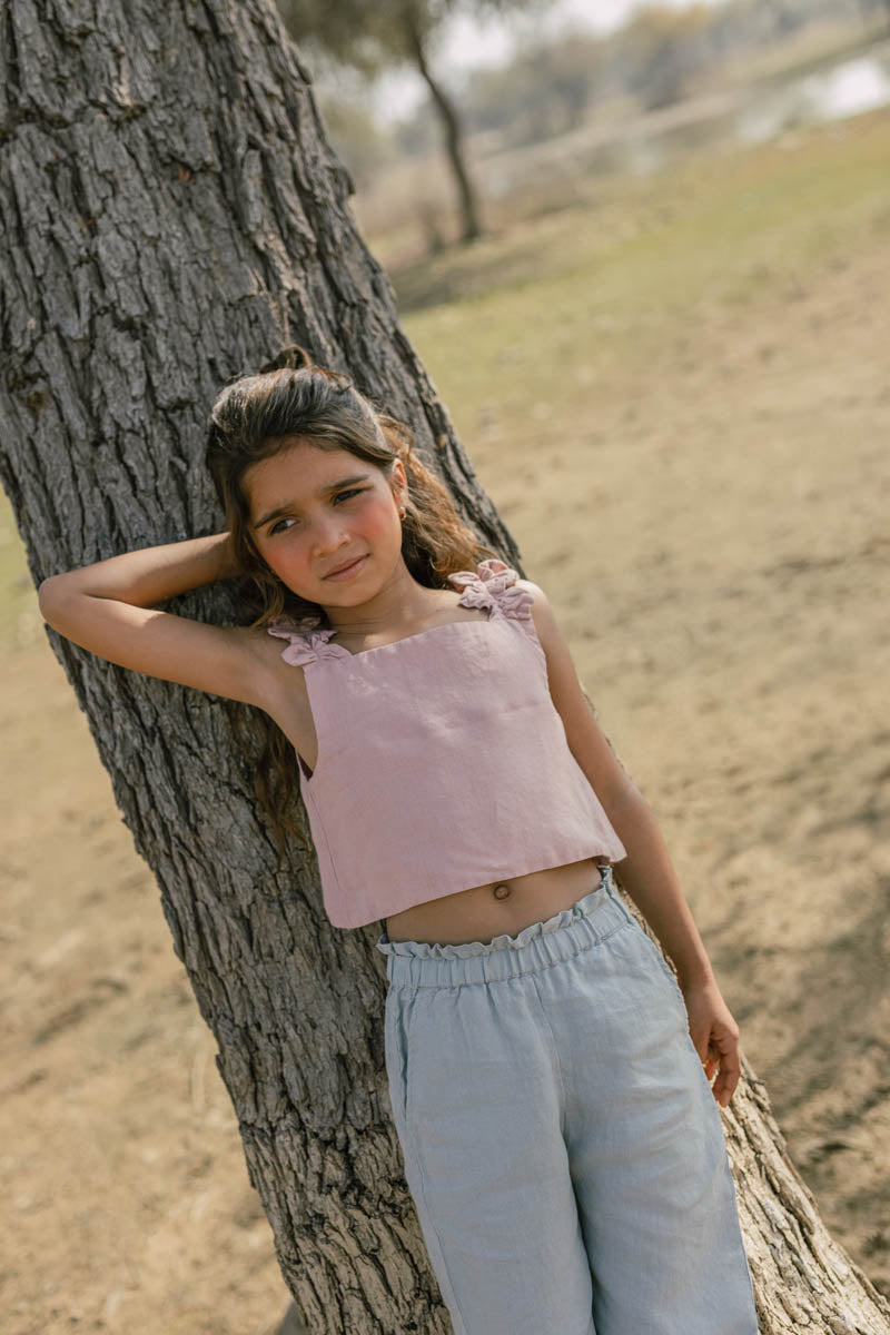 Ribbon Ruffle Top - Chi Linen