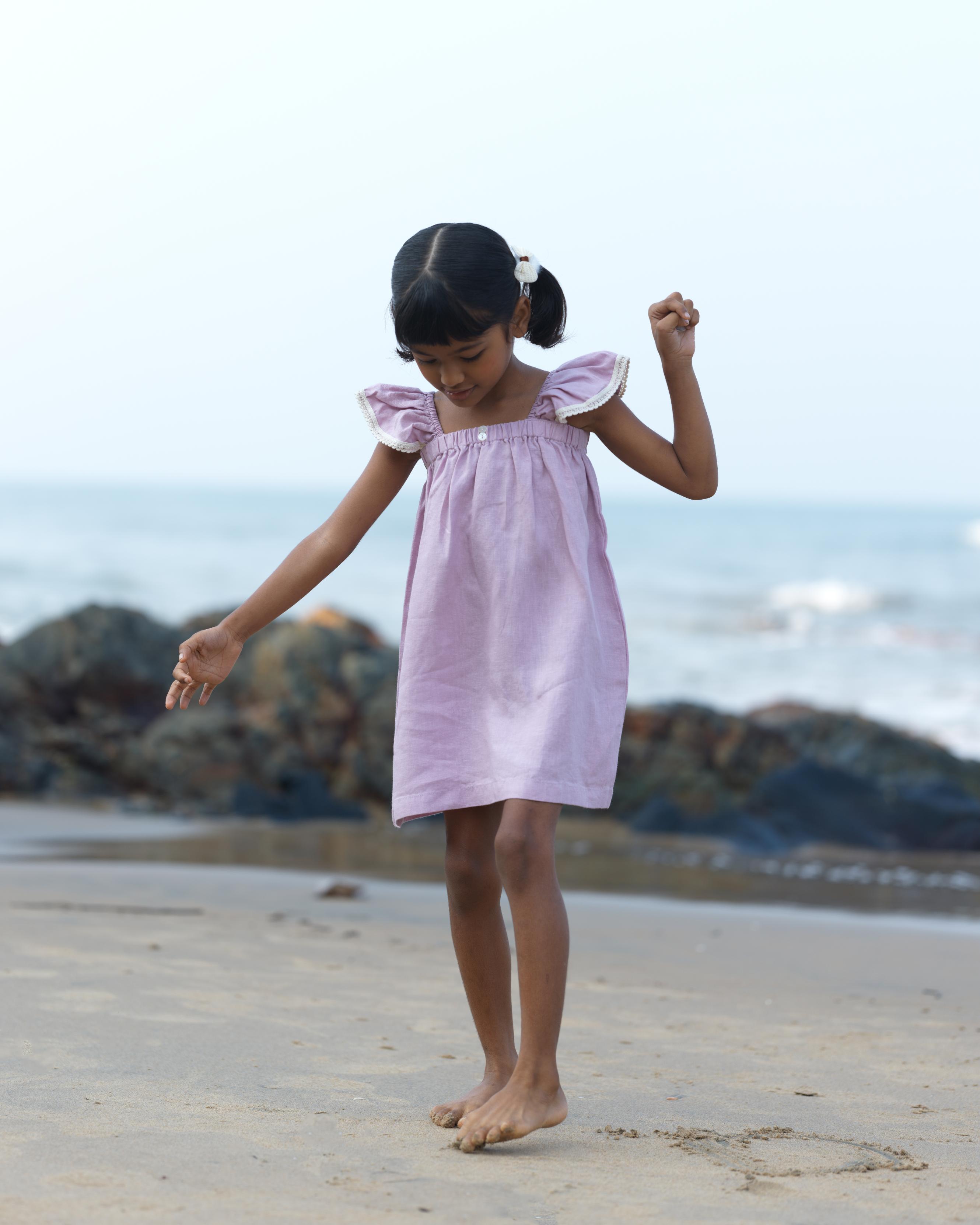 Girls Elasticated Flared Sleeve Dress Cameo Pink