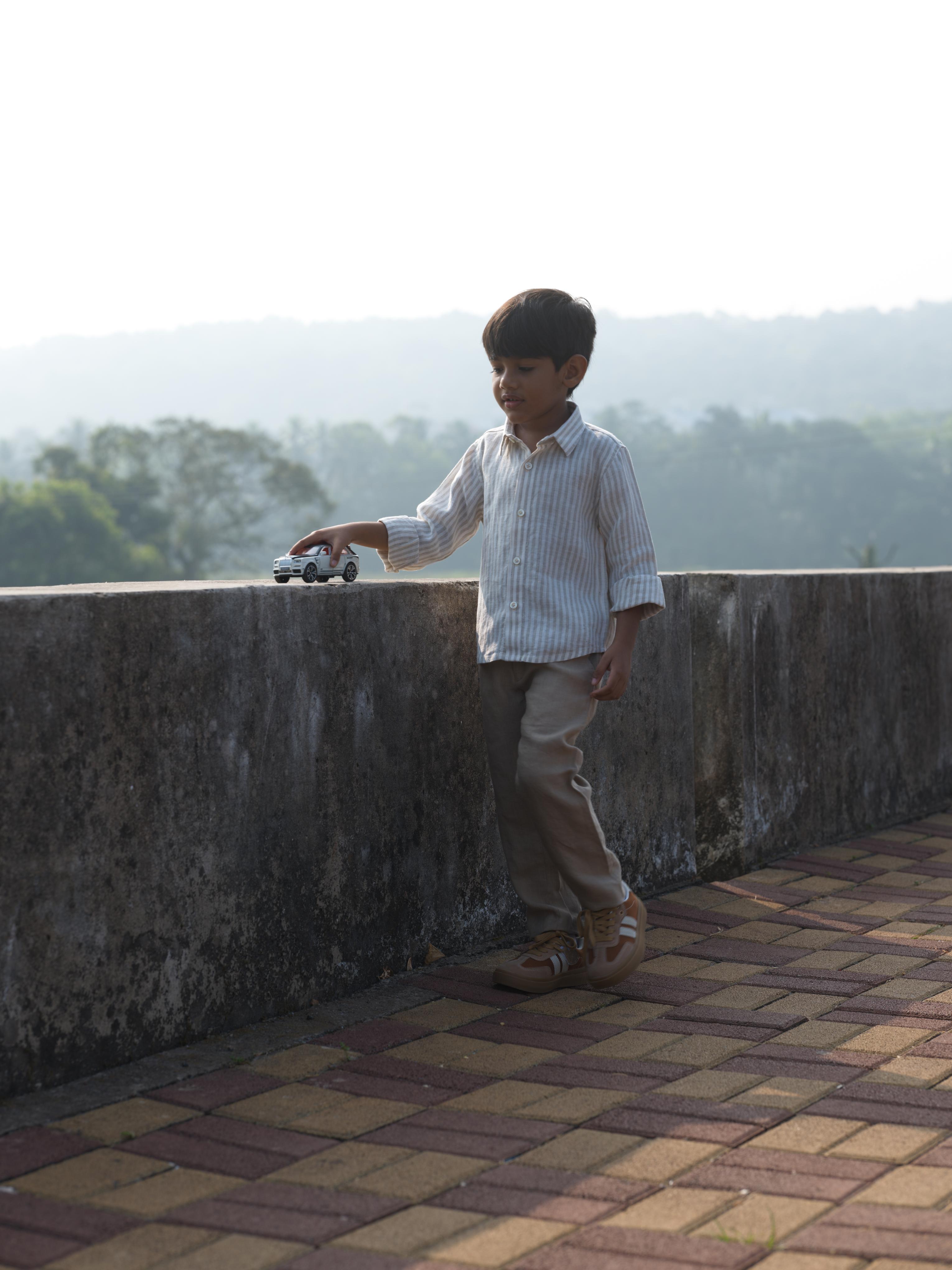 Boys Regular Collar Shirt Beige Stripe