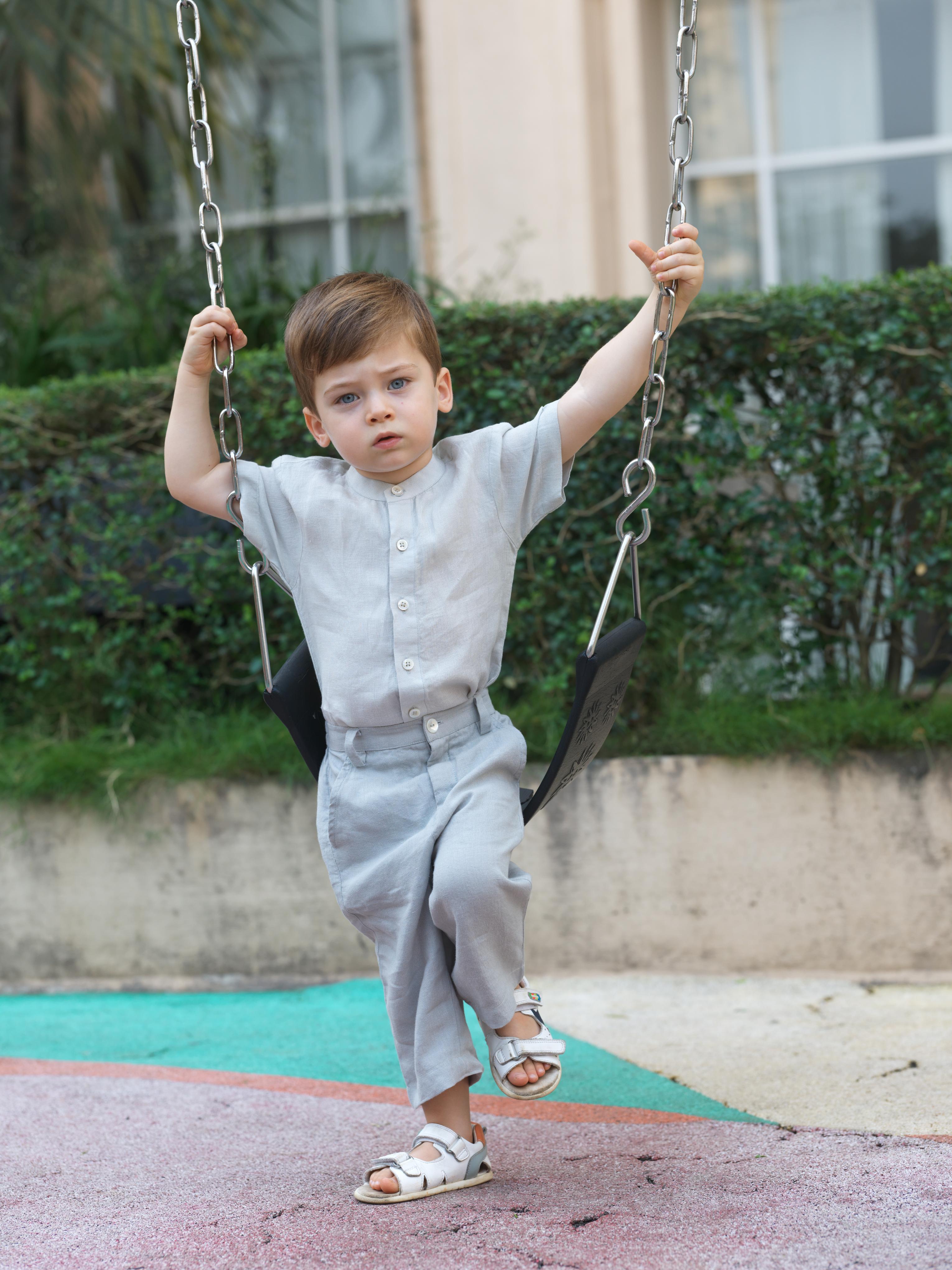 Boys Mandarin Collar Shirt Light Grey