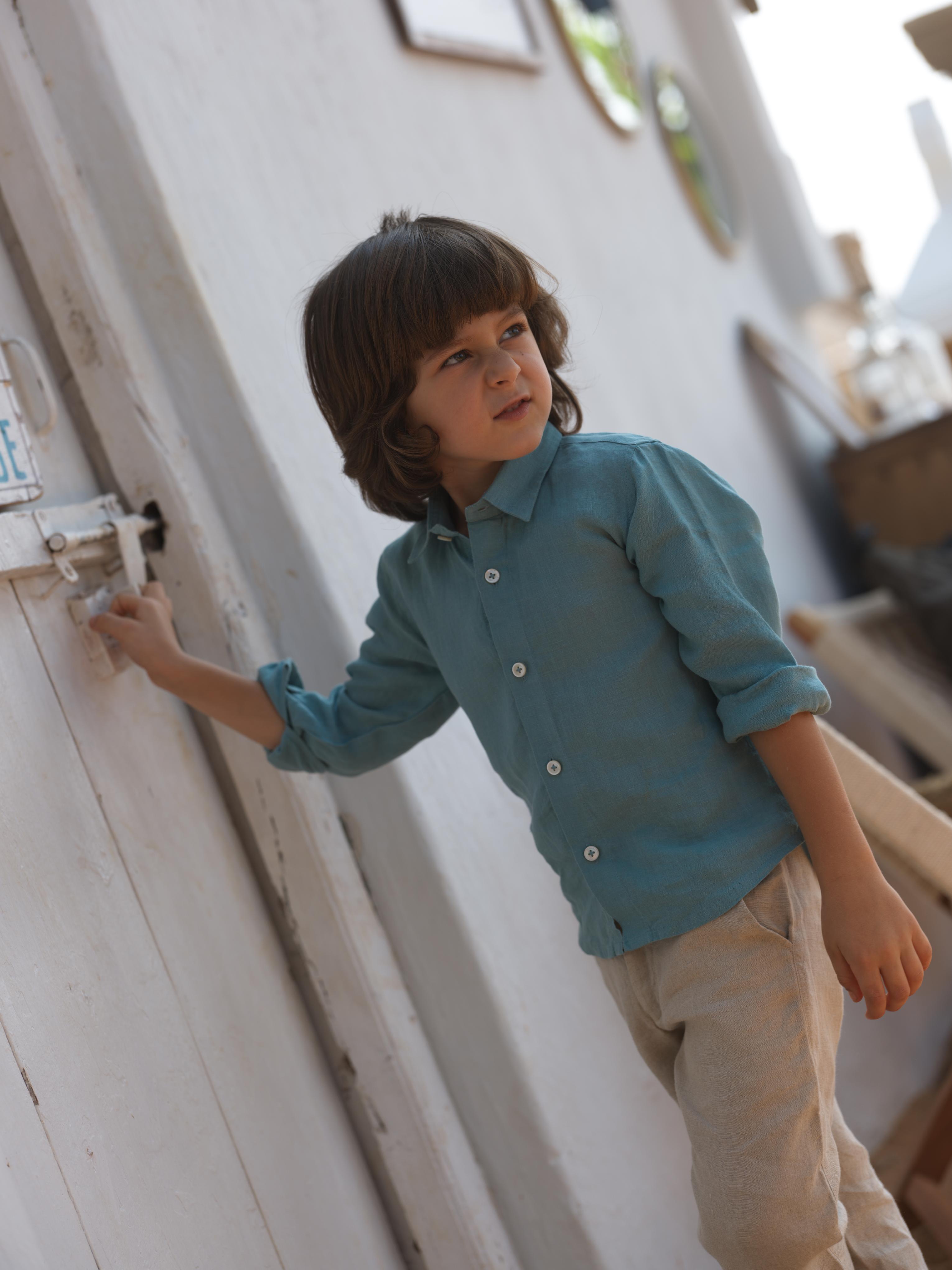 Boys Regular Collar Shirt Turquoise