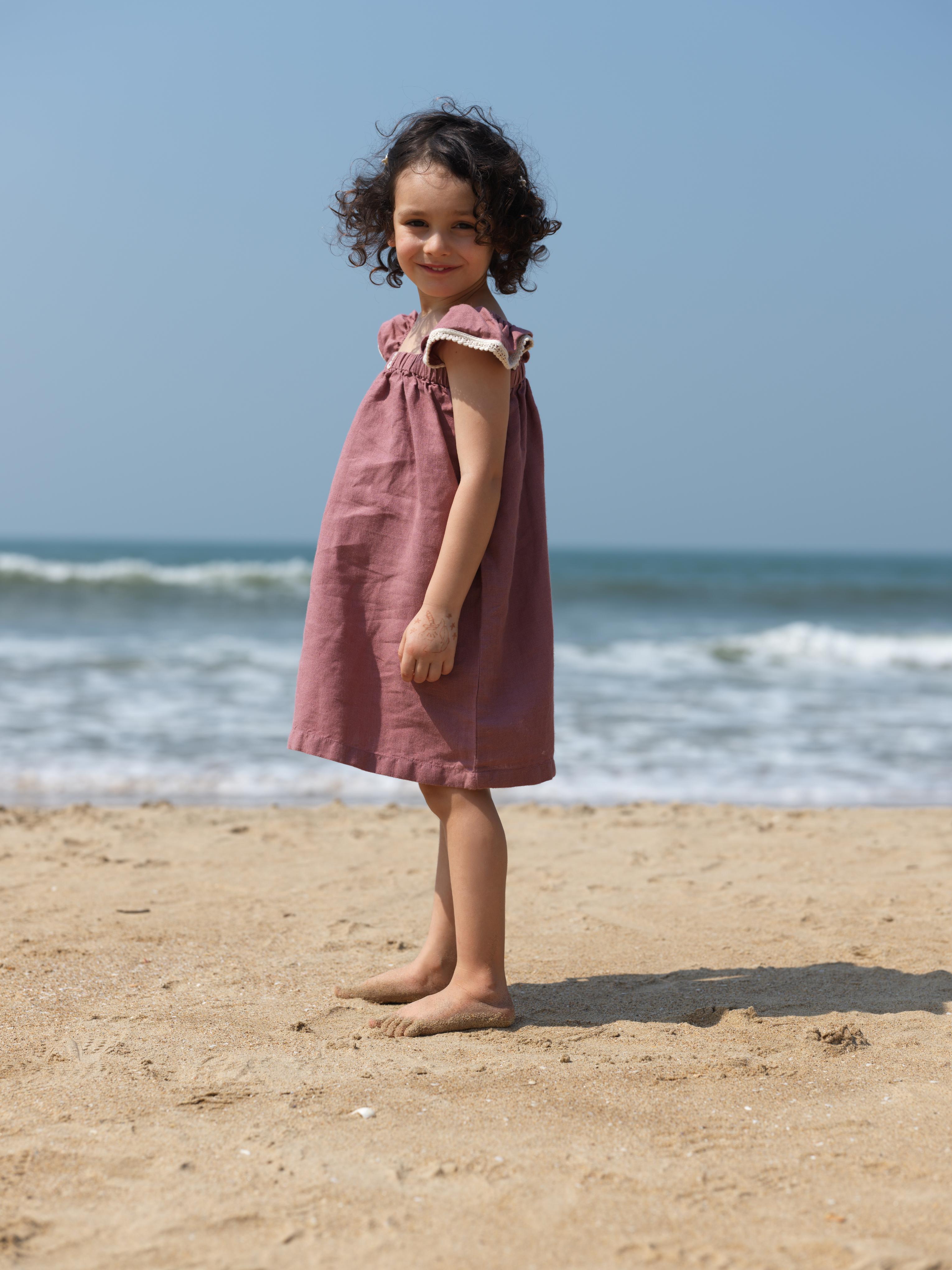 Girls Elasticated Flared Sleeve Dress Rose Gold