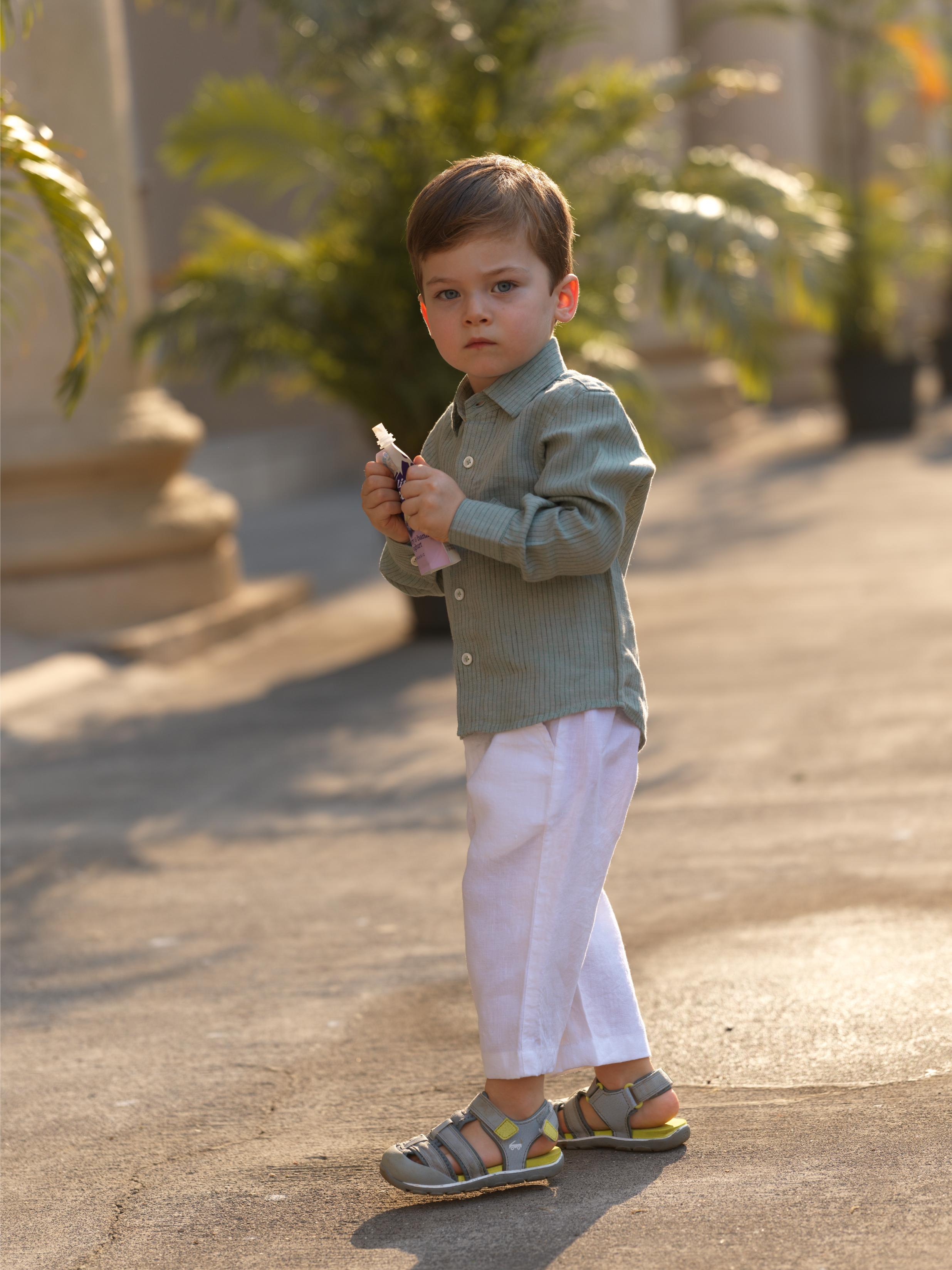 Boys Regular Collar Shirt Sage Hairline