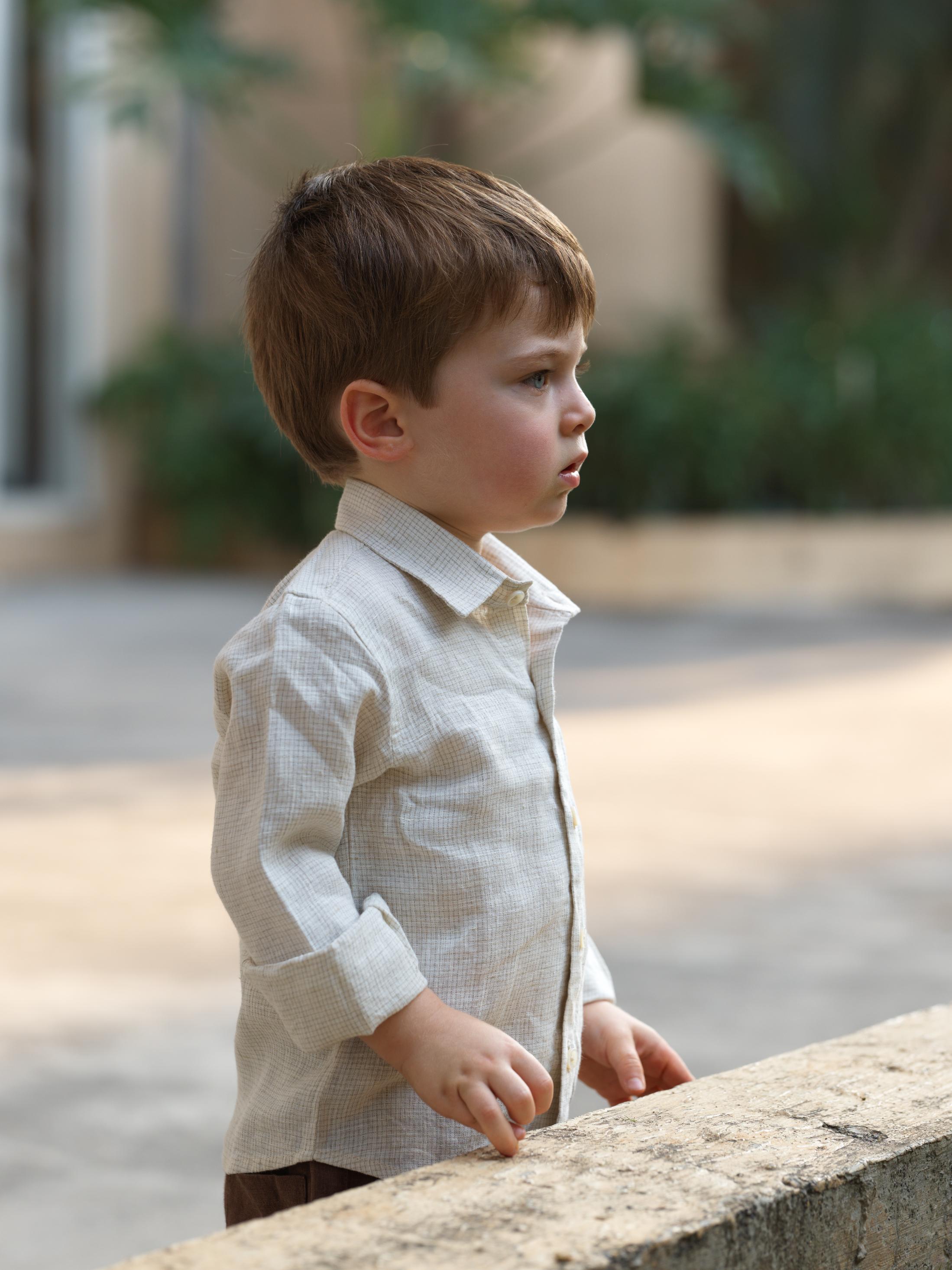 Boys Regular Collar Shirt Ivory Check