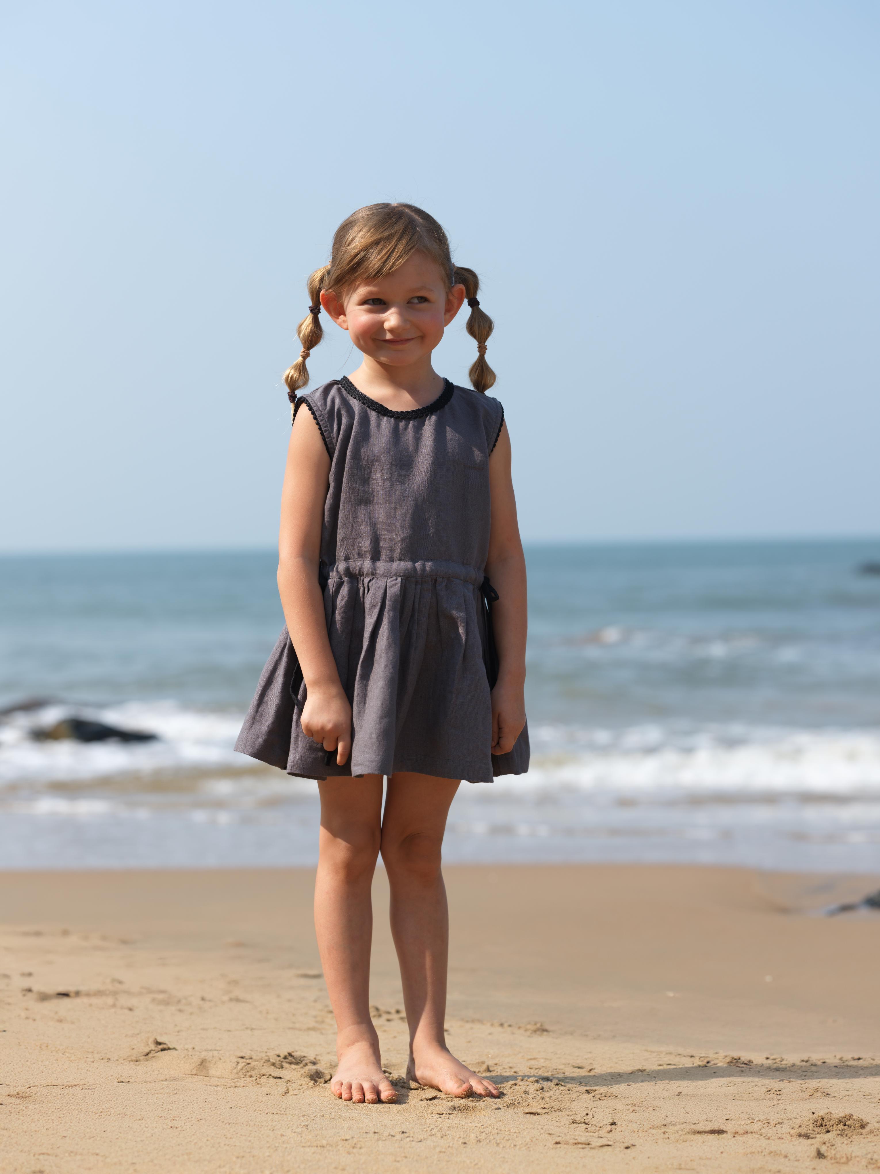 Girls Sleeveless Drawstring Dress Stone Grey