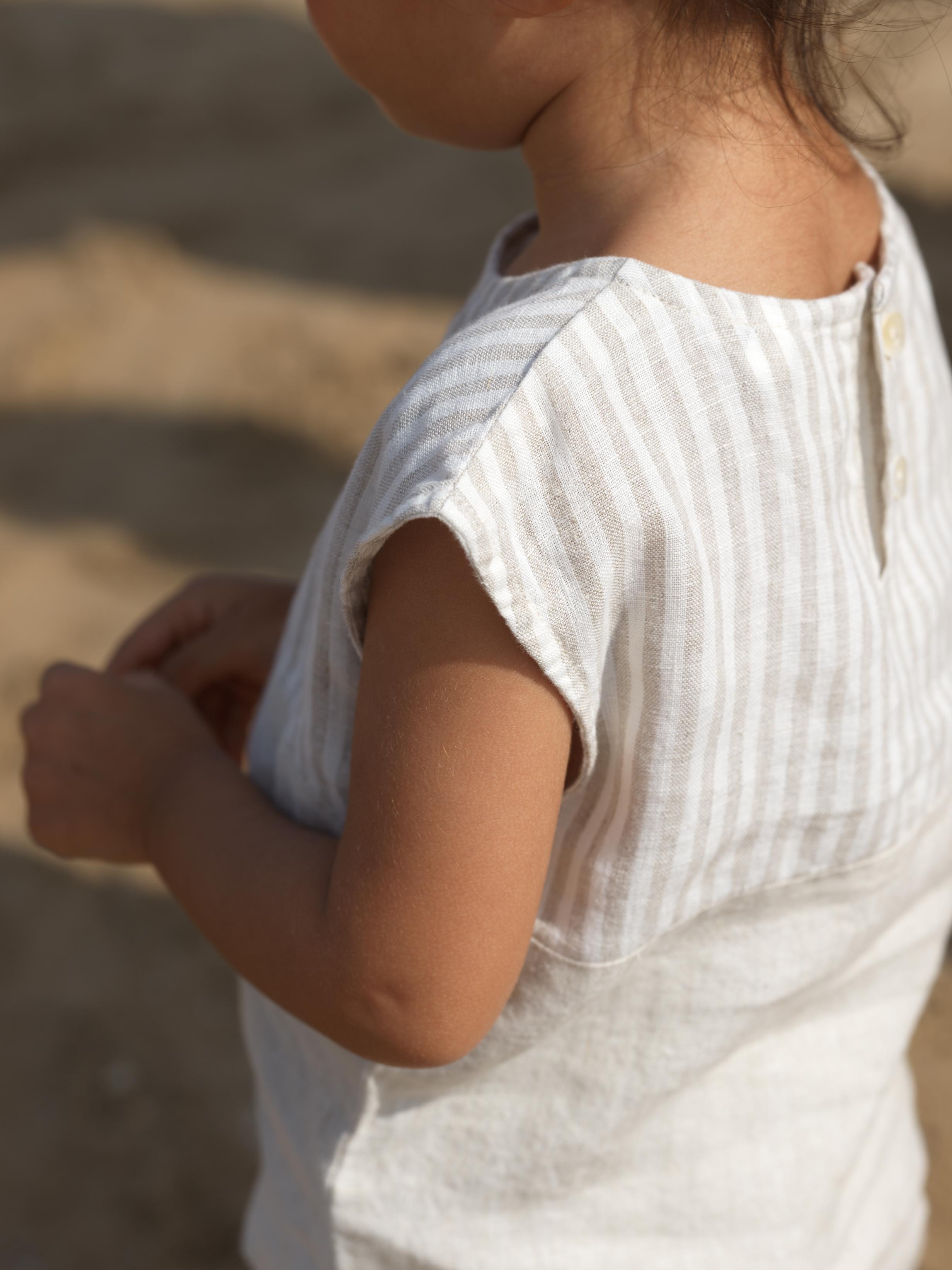 Girls Round Shoulder Co-Ord Set Beige Stripes / Cookie & Cream