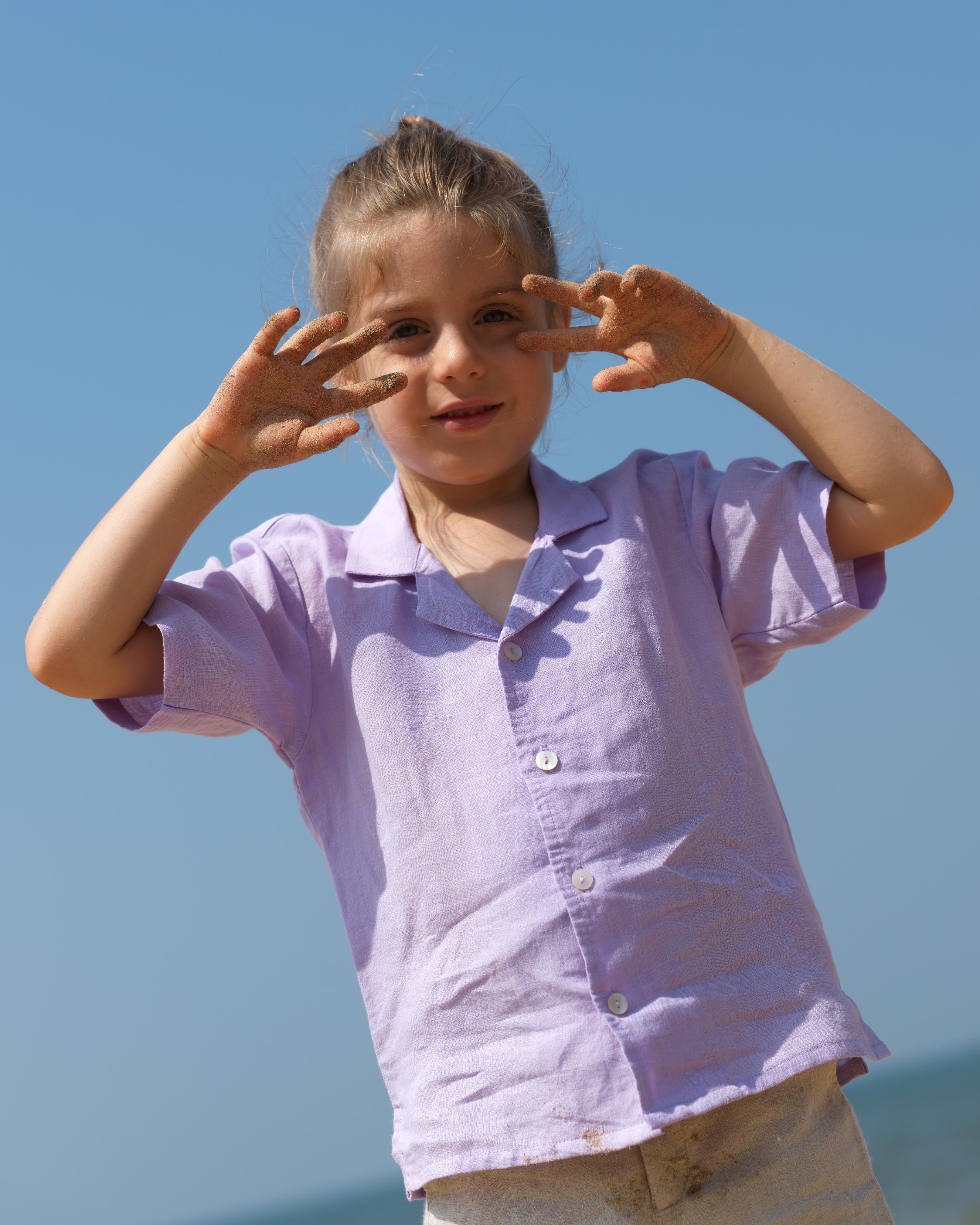 Boys Cuban Collar Shirt Pastel Lilac